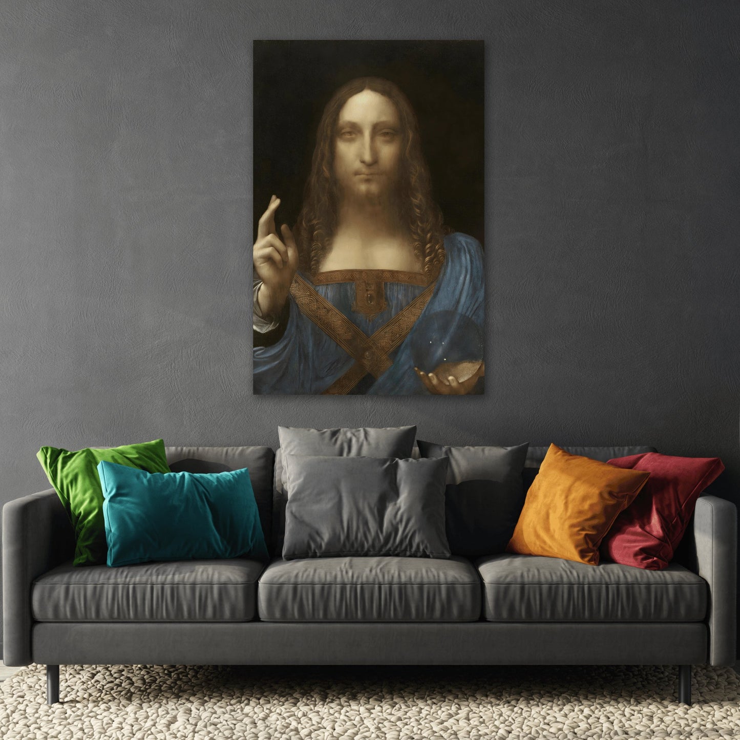 Framed Canvas Wall Art Print Reproduction - Iconic Leonardo da Vinci Salvator Mundi