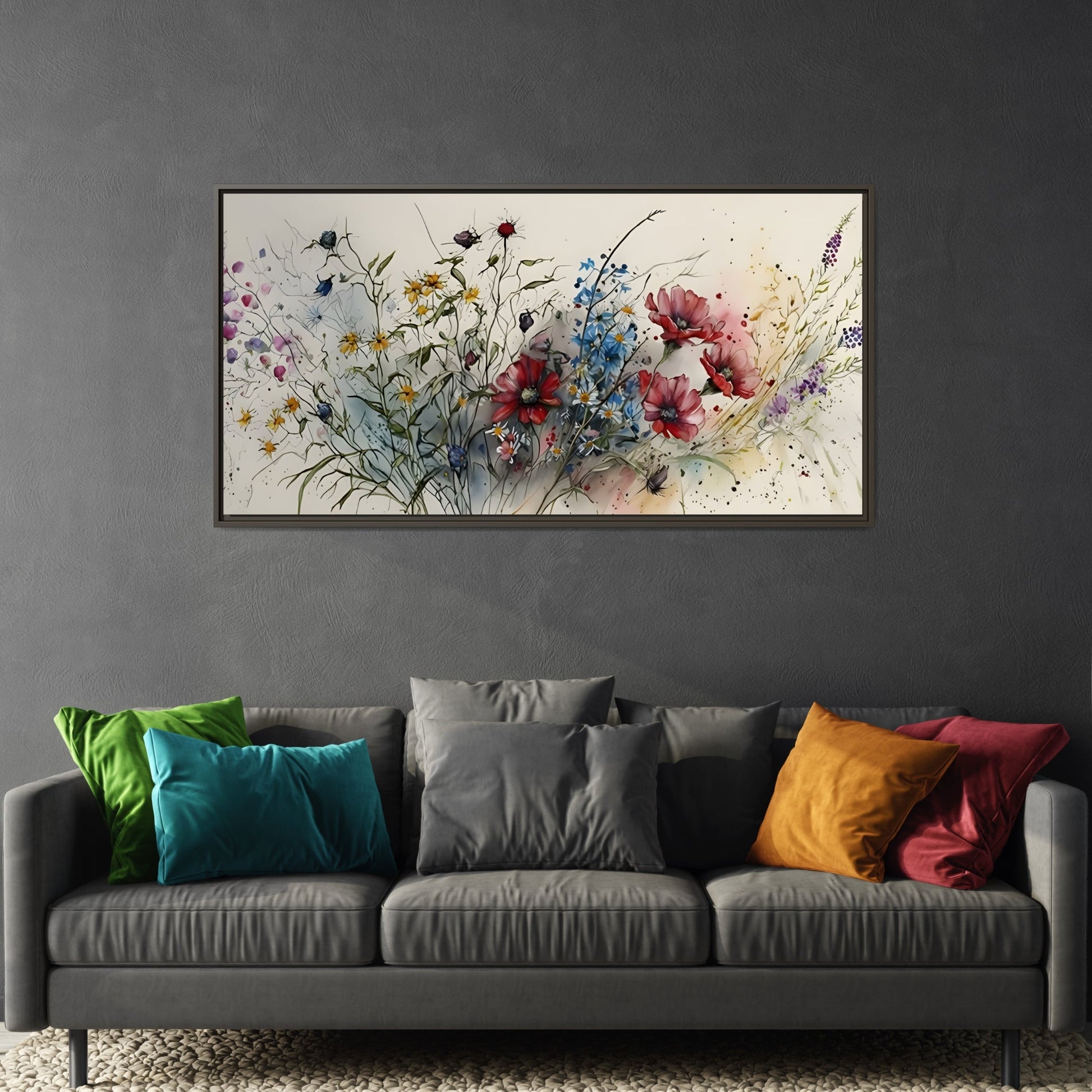 Framed Floral Canvas Art Print - Large Boho Wild Flower Wall Decor - YesArtYes