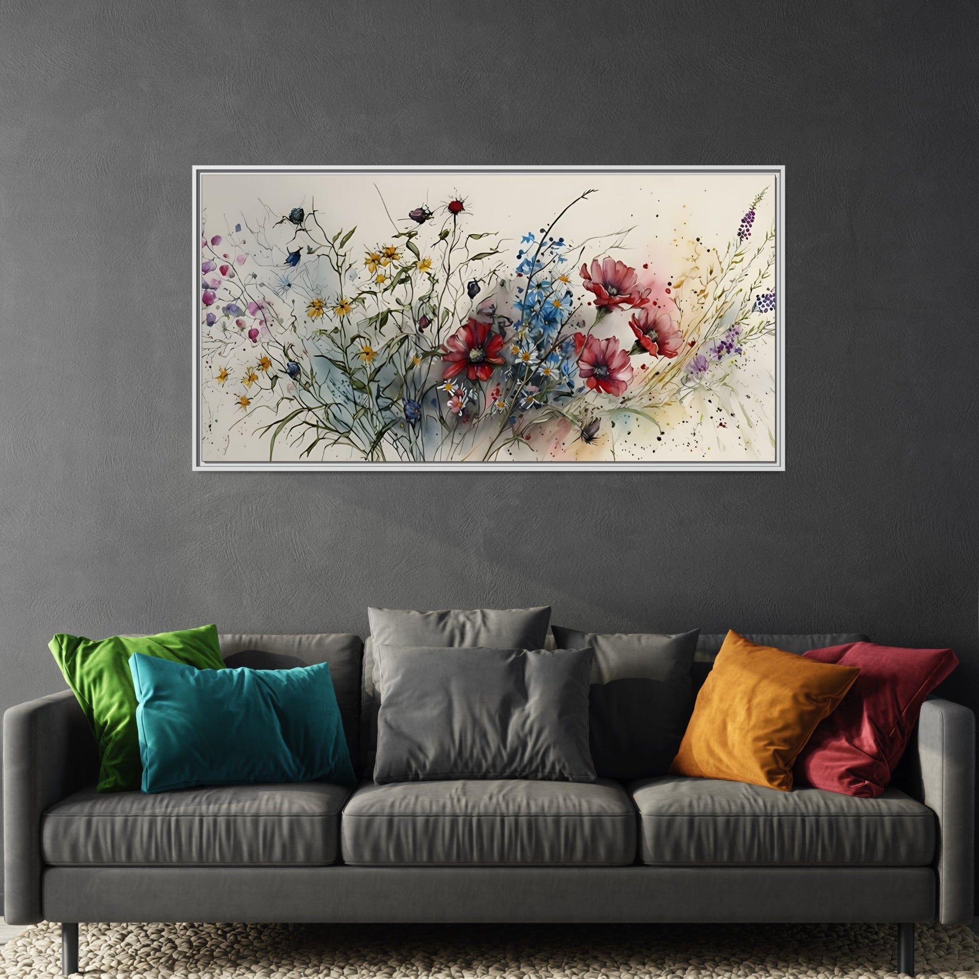 Framed Floral Canvas Art Print - Large Boho Wild Flower Wall Decor - YesArtYes