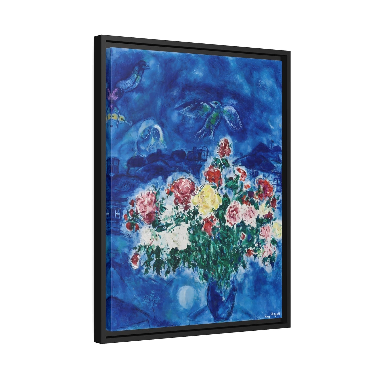 Framed Floral Canvas Print Peonies Flower - Marc Chagall Wall Art in Frame