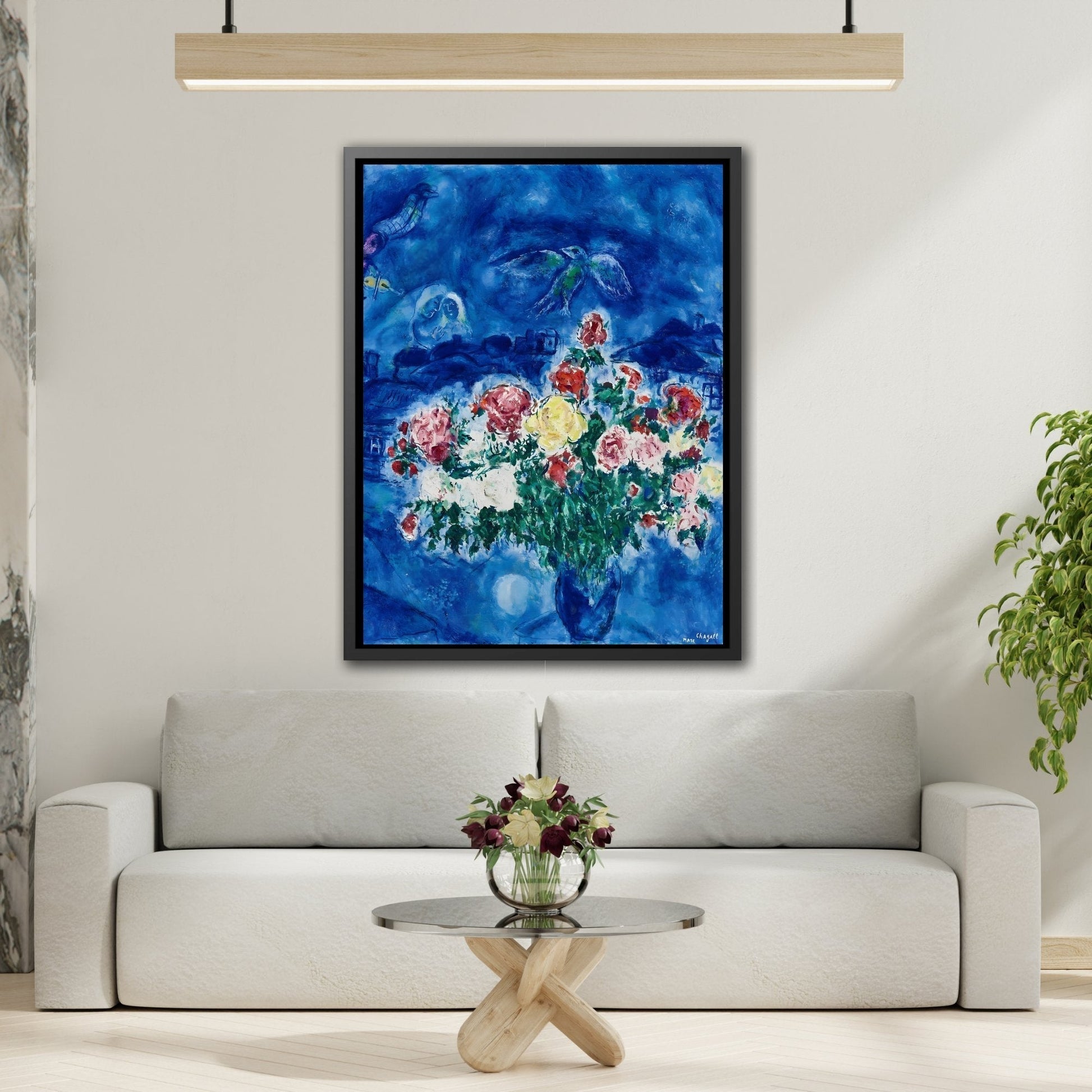 Framed Floral Canvas Print Peonies Flower - Marc Chagall Wall Art in Frame