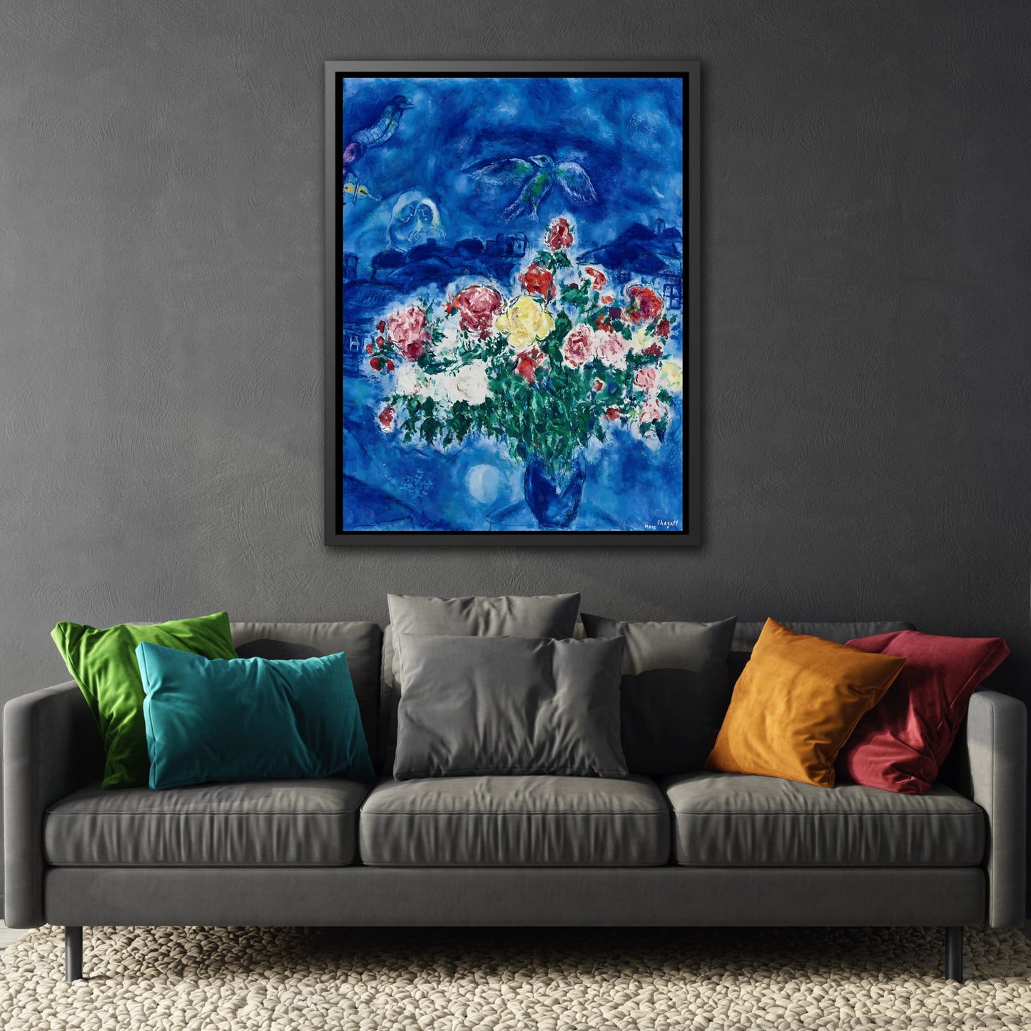 Framed Floral Canvas Print Peonies Flower - Marc Chagall Wall Art in Frame