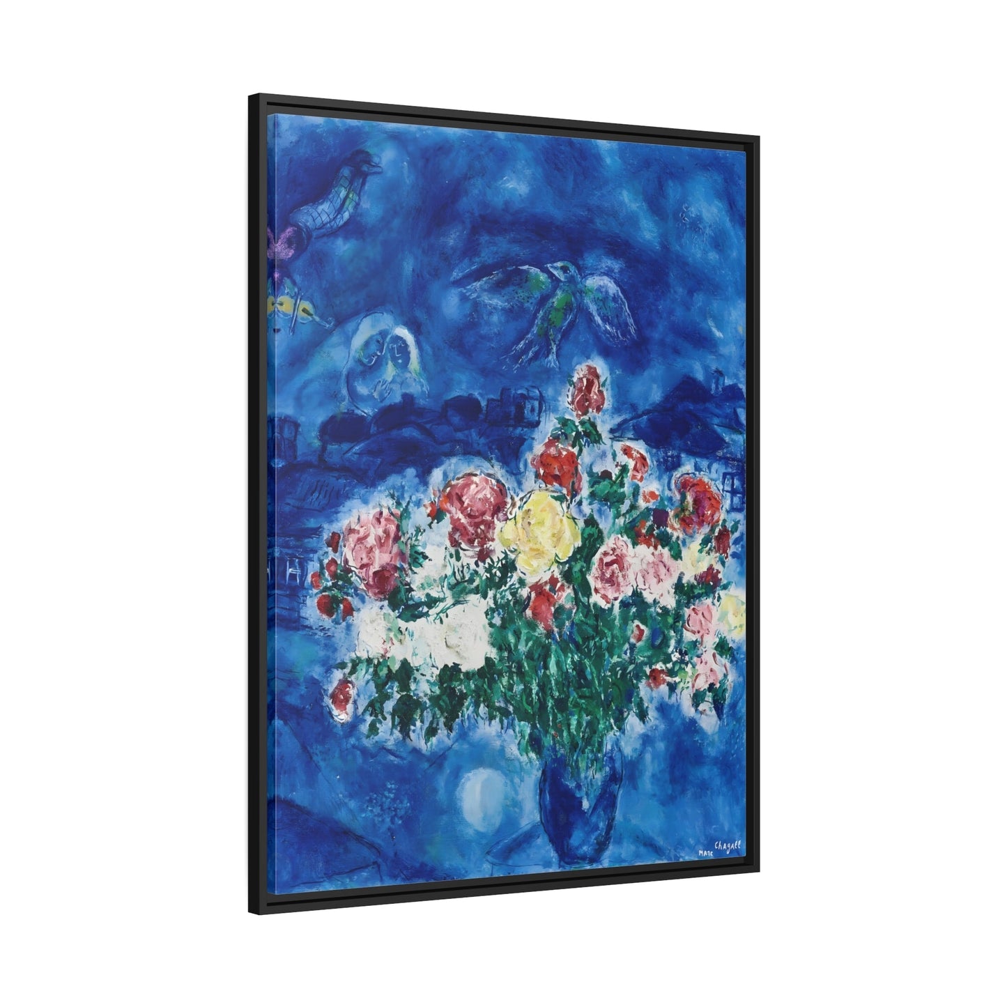 Framed Floral Canvas Print Peonies Flower - Marc Chagall Wall Art in Frame