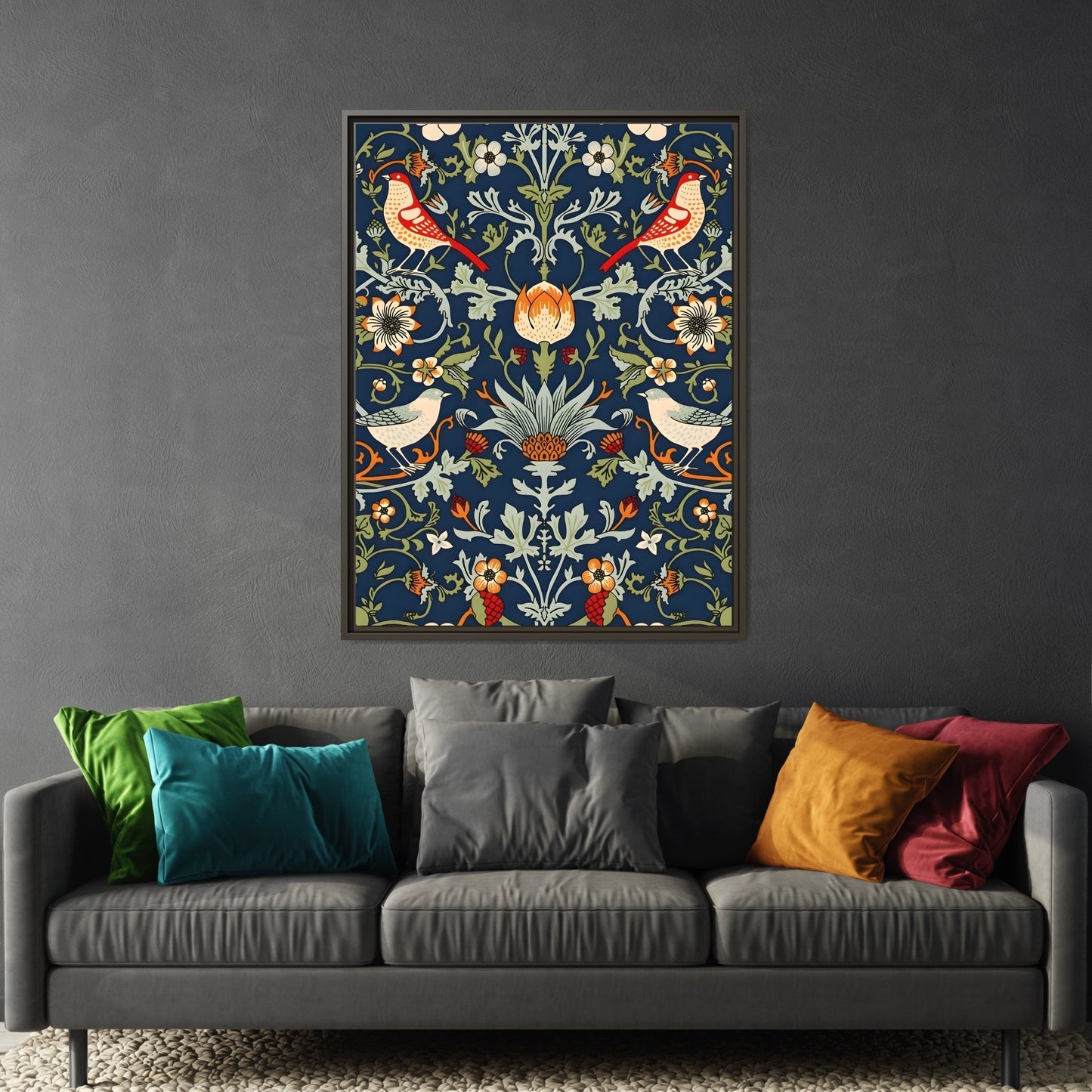 Framed Flowers Birds William Morris Canvas Wall Art Print - YesArtYes