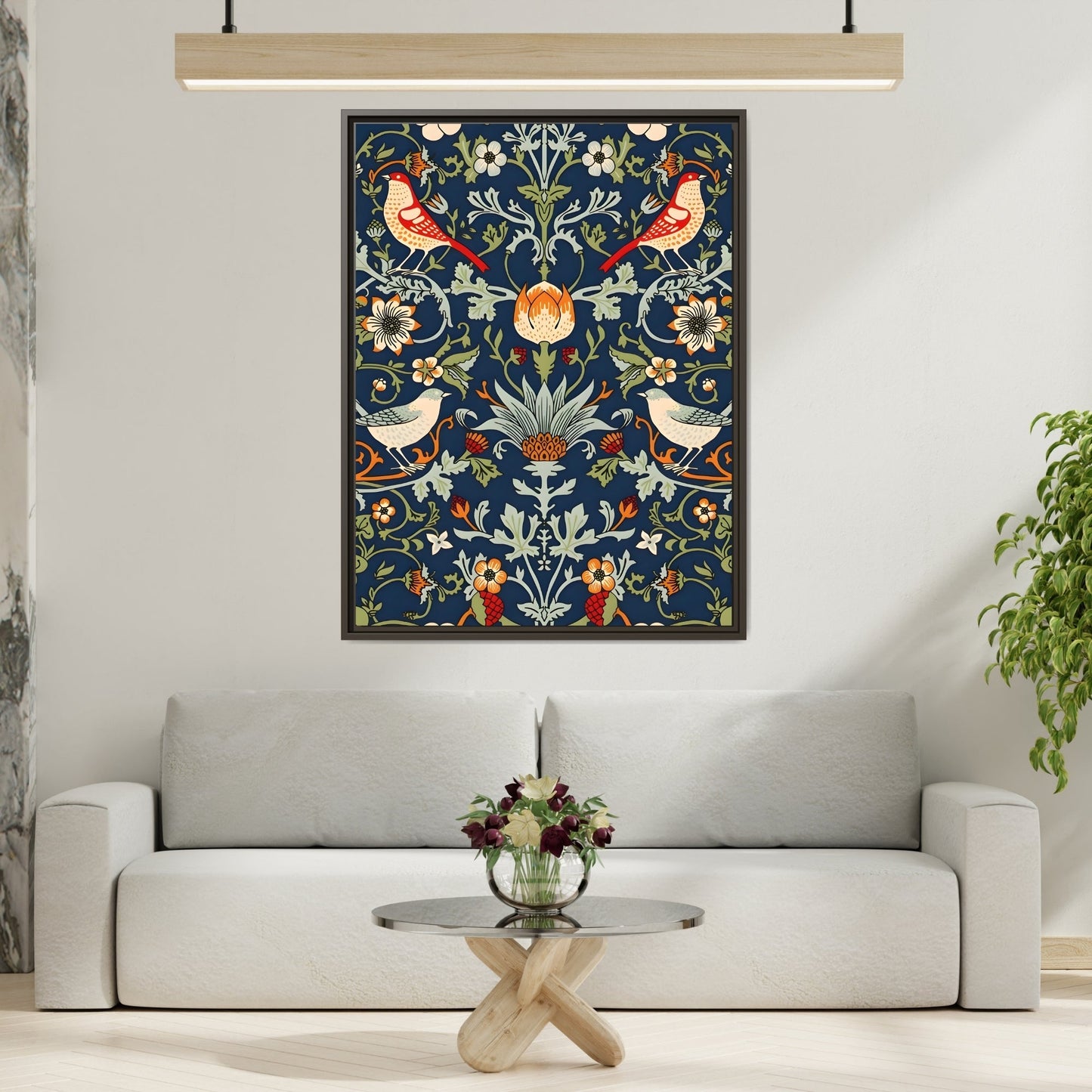 Framed Flowers Birds William Morris Canvas Wall Art Print - YesArtYes