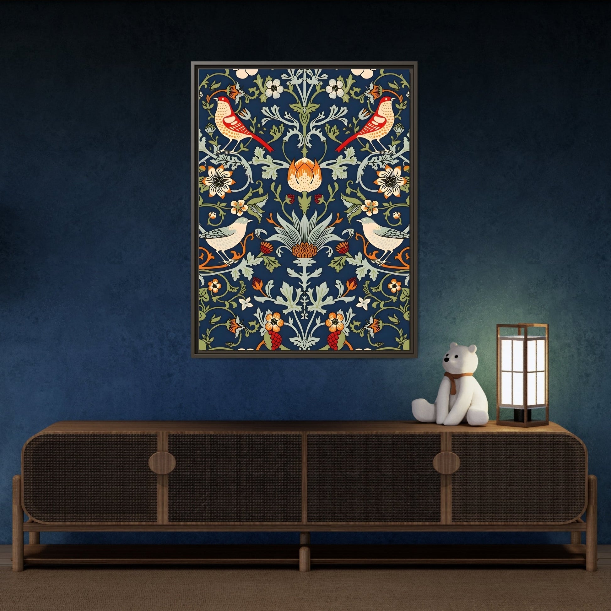 Framed Flowers Birds William Morris Canvas Wall Art Print - YesArtYes