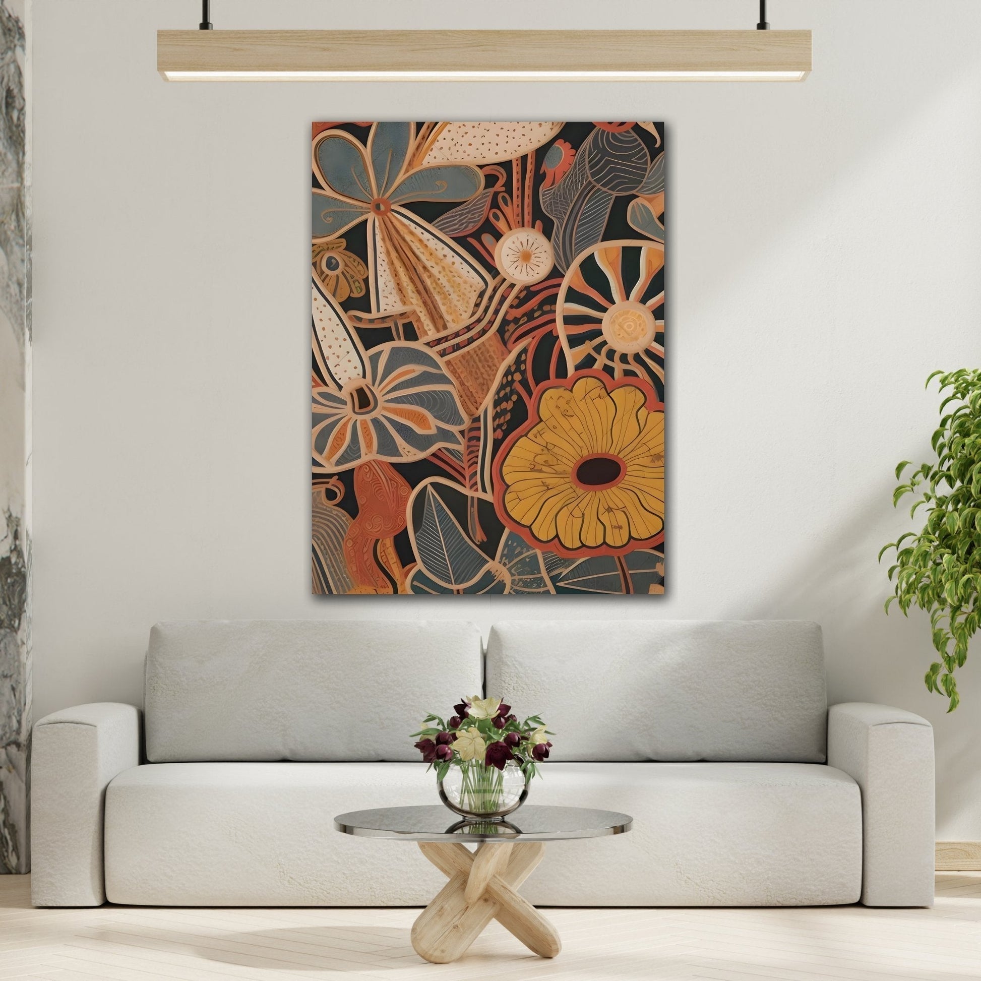 Framed Flowers Floral Botanical Canvas Wall Art Print - Mid Century Modern Boho Decor Prints