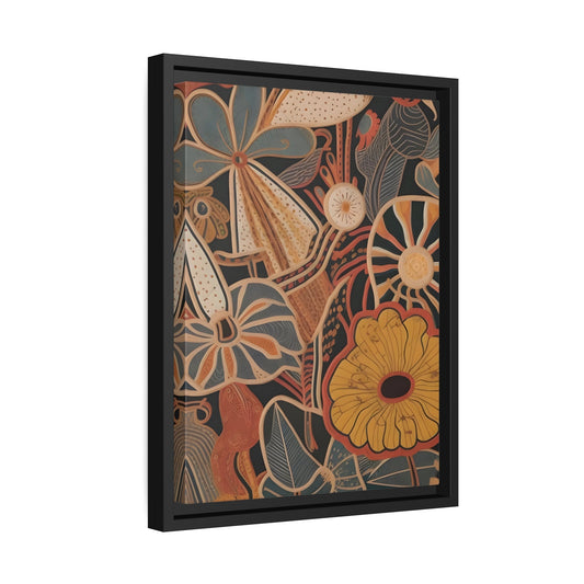 Framed Flowers Floral Botanical Canvas Wall Art Print - Mid Century Modern Boho Decor Prints in Black Frame