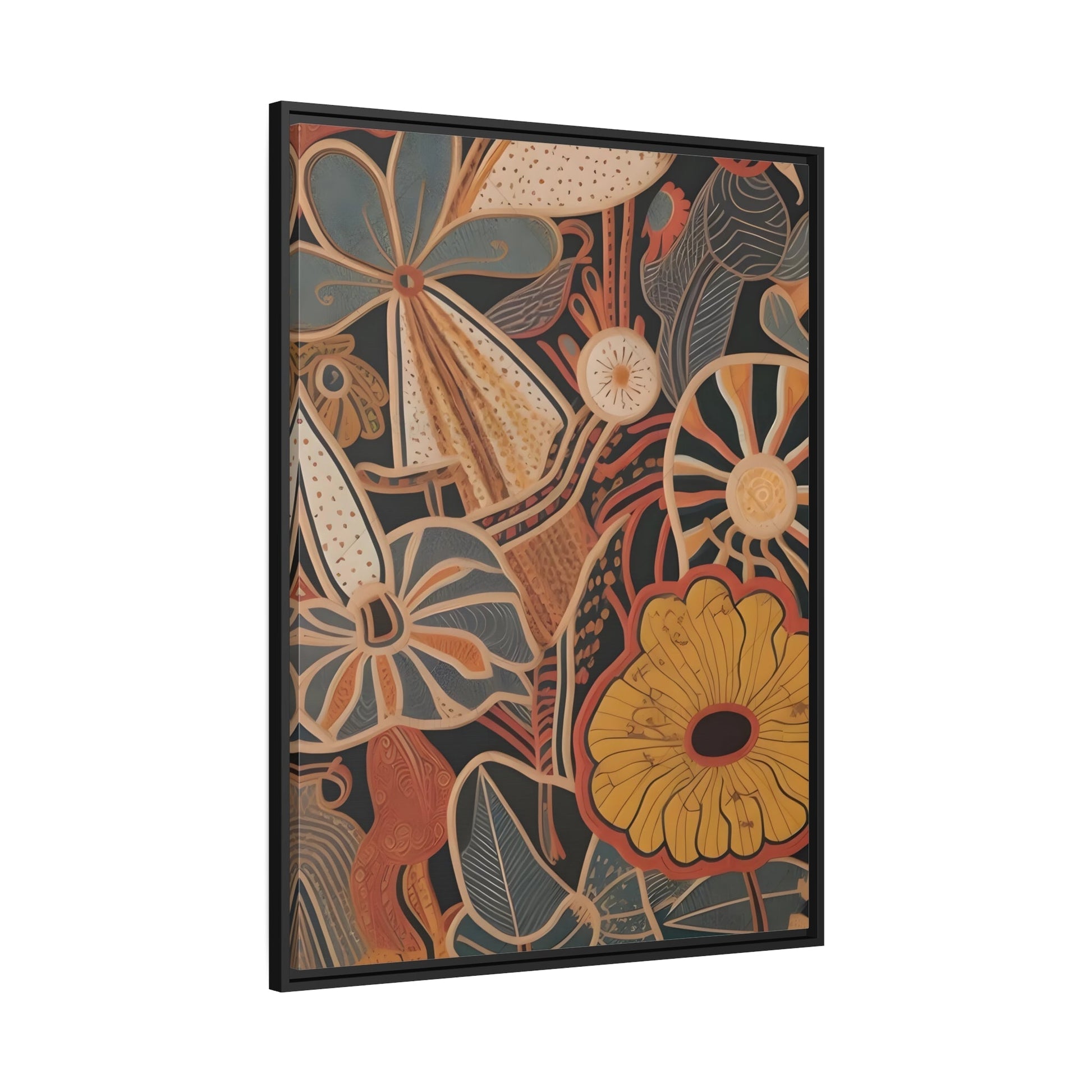 Framed Flowers Floral Botanical Canvas Wall Art Print - Mid Century Modern Boho Decor Prints in Black Frame