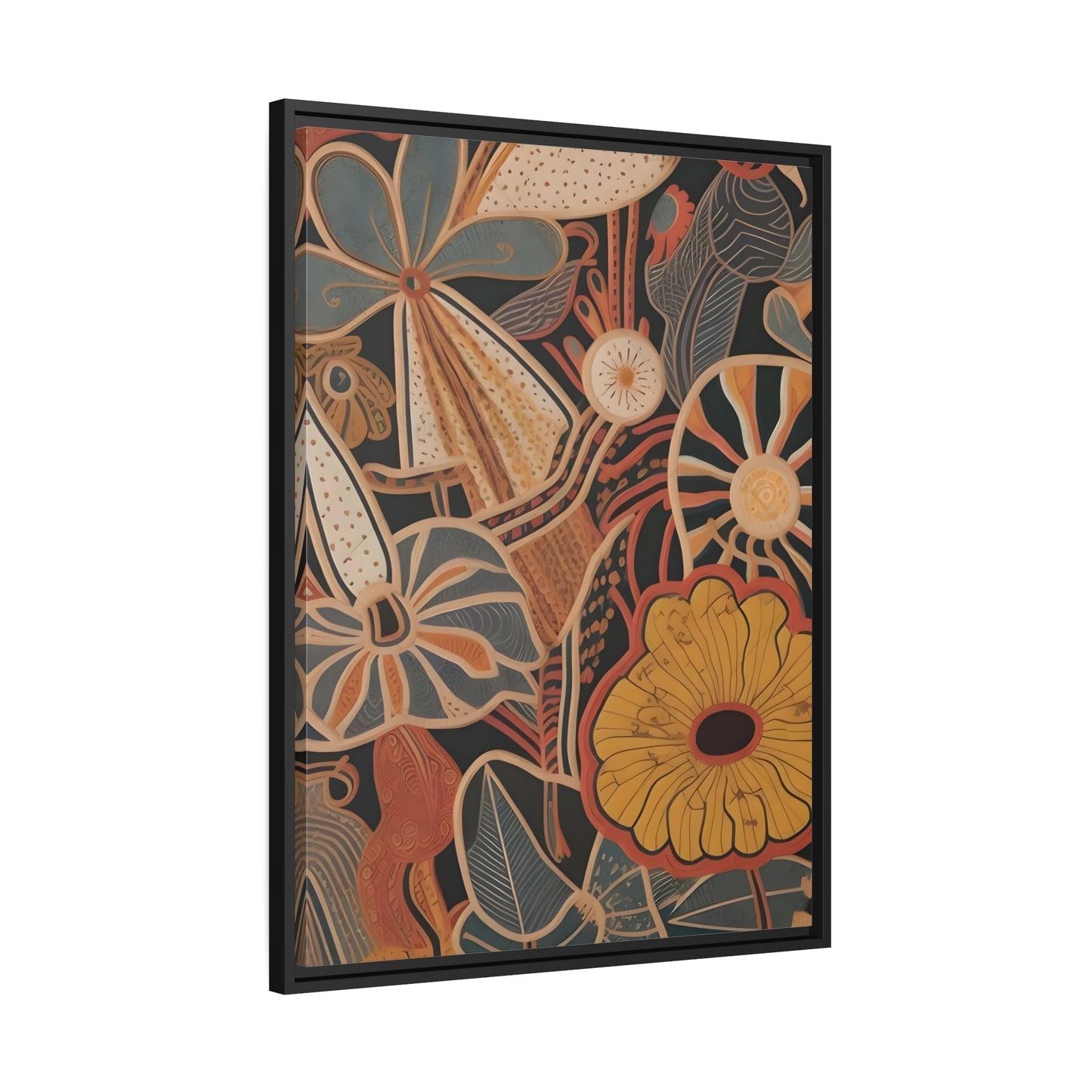 Framed Flowers Floral Botanical Canvas Wall Art Print - Mid Century Modern Boho Decor Prints in Black Frame