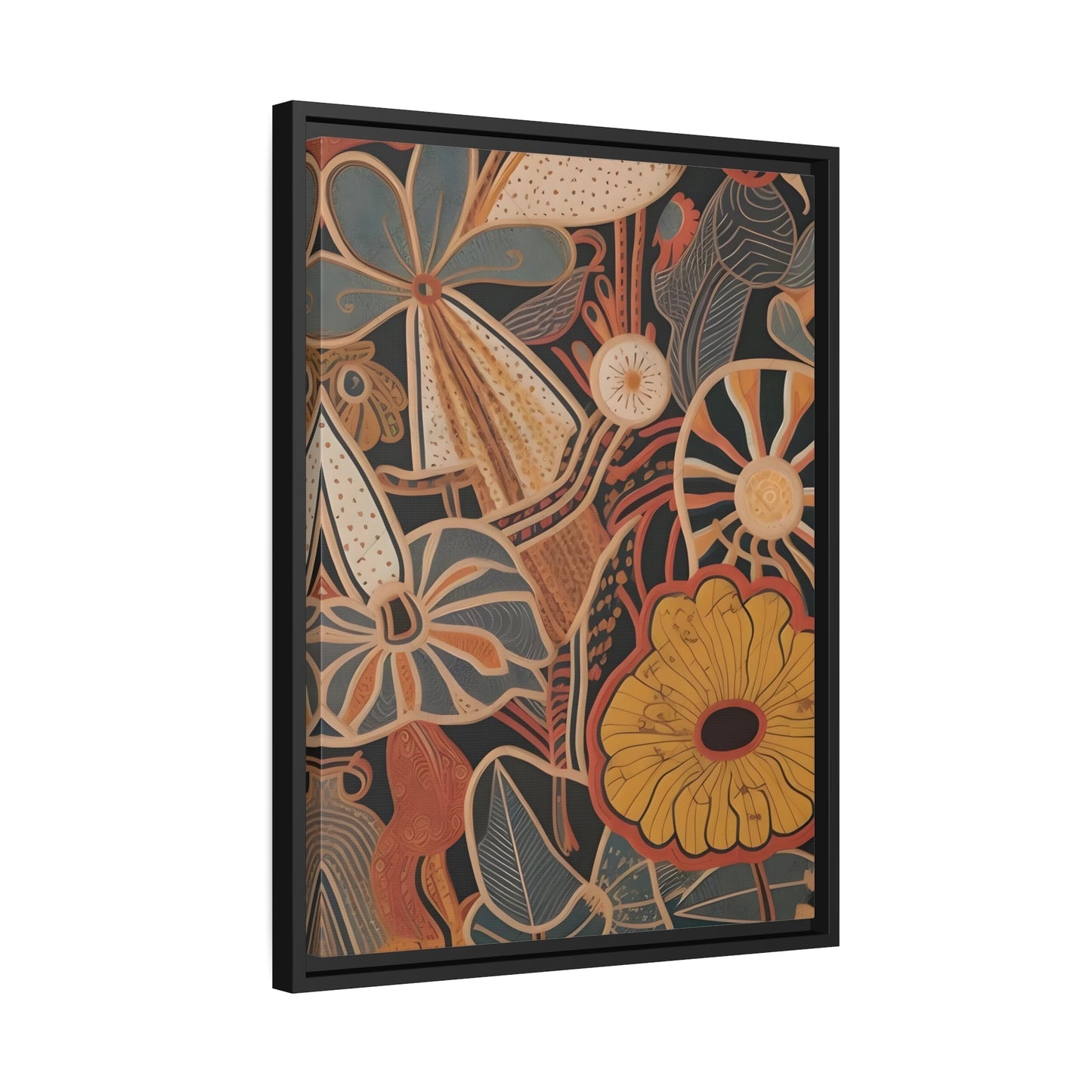 Framed Flowers Floral Botanical Canvas Wall Art Print - Mid Century Modern Boho Decor Prints in Black Frame