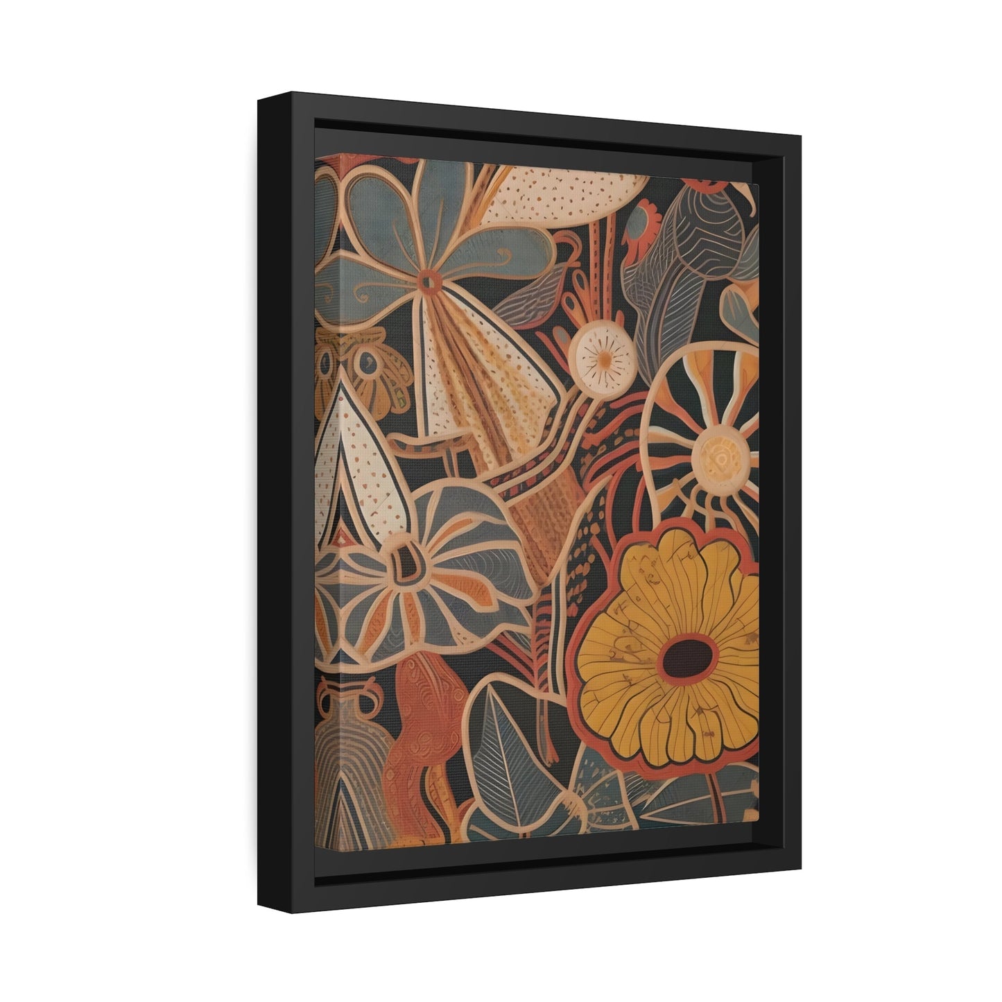 Framed Flowers Floral Botanical Canvas Wall Art Print - Mid Century Modern Boho Decor Prints in Black Frame