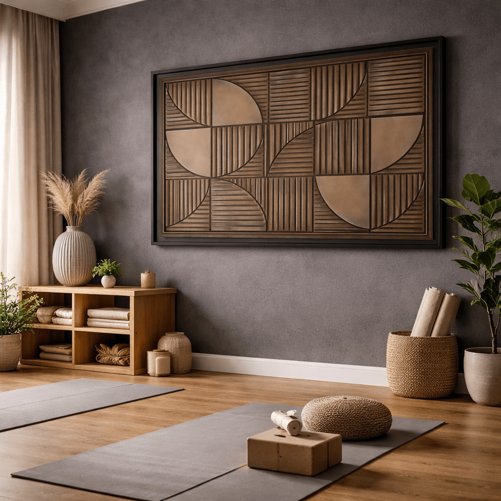 Framed Geometric Wall Art — Mid - Century Brown Canvas Print - YesArtYes