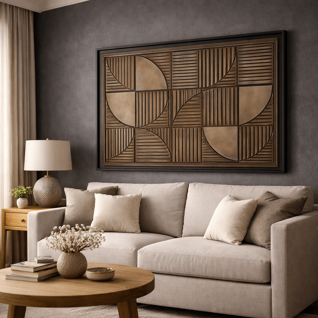Framed Geometric Wall Art — Mid - Century Brown Canvas Print - YesArtYes