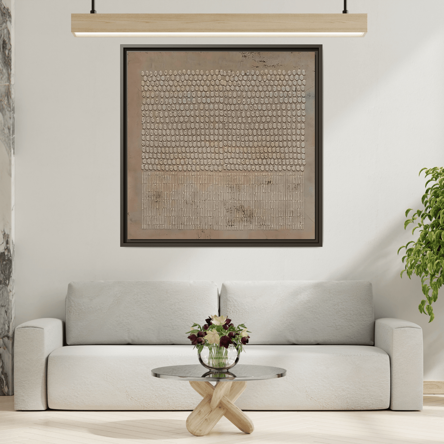 Framed Japanese Wabi - Sabi Minimalist Brown Canvas Wall Art Print - YesArtYes