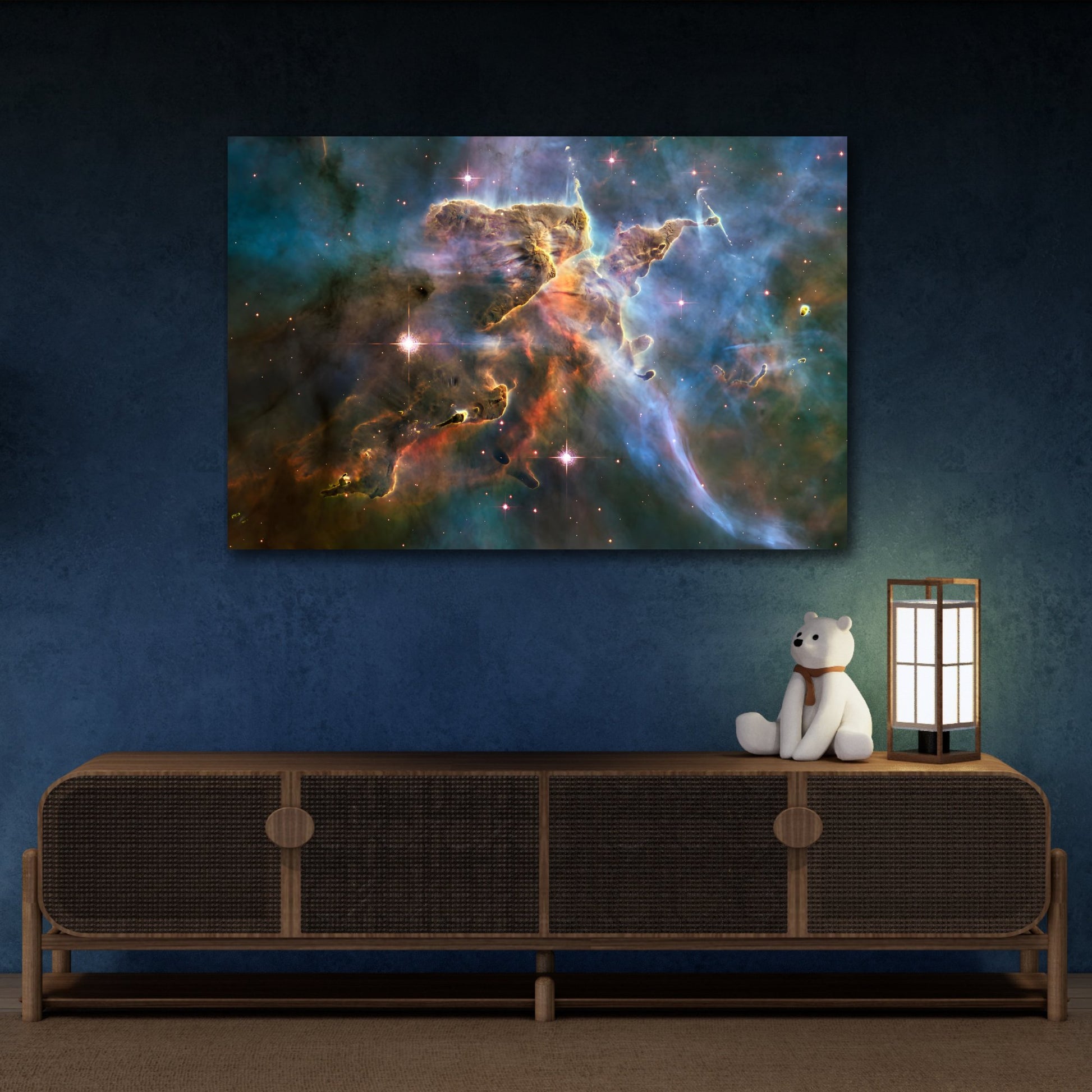 Framed NASA Hubble Spectacular Landscape Canvas Print - Deep Space Carina Nebula Wall Art for Living Room