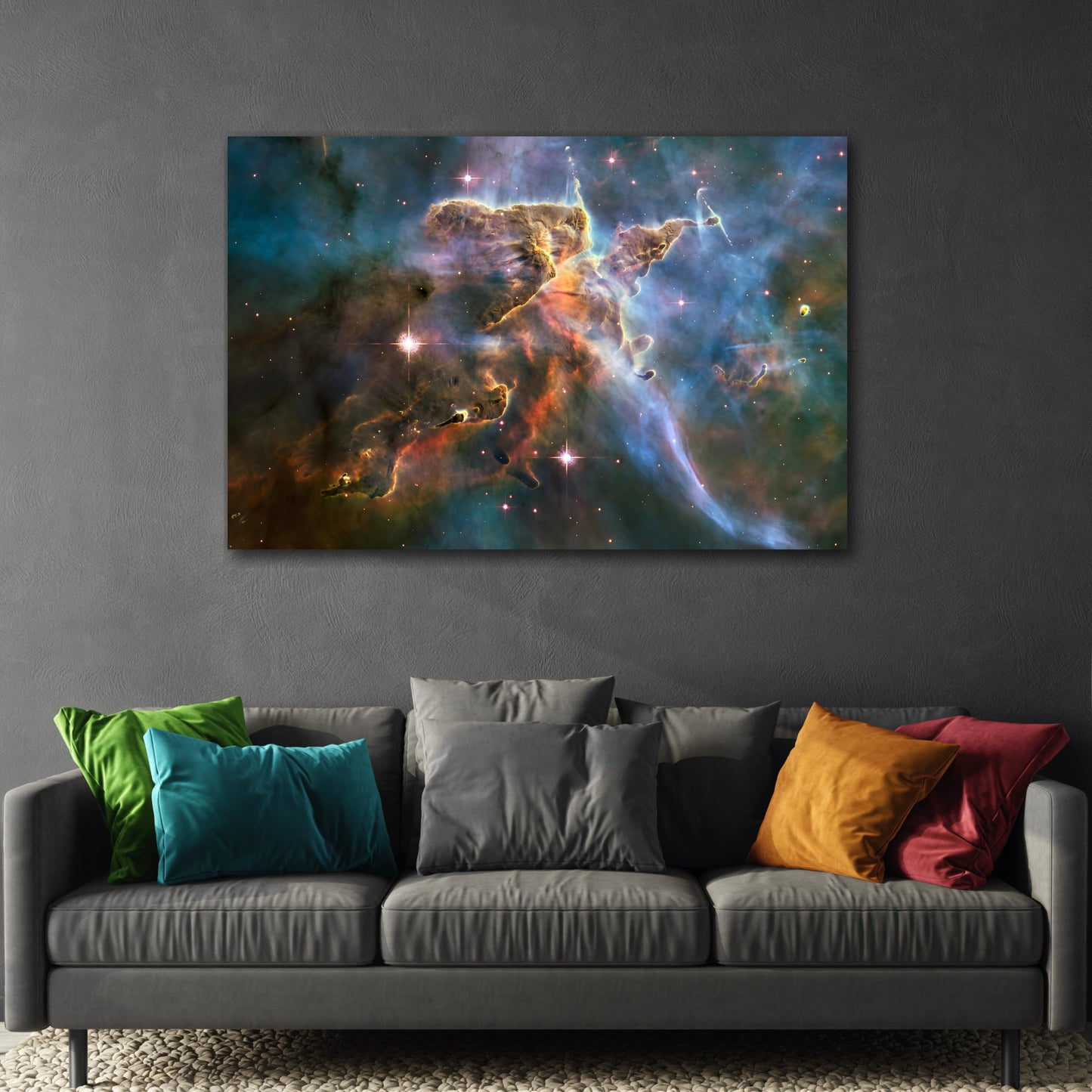 Framed NASA Hubble Spectacular Landscape Canvas Print - Deep Space Carina Nebula Wall Art for Living Room