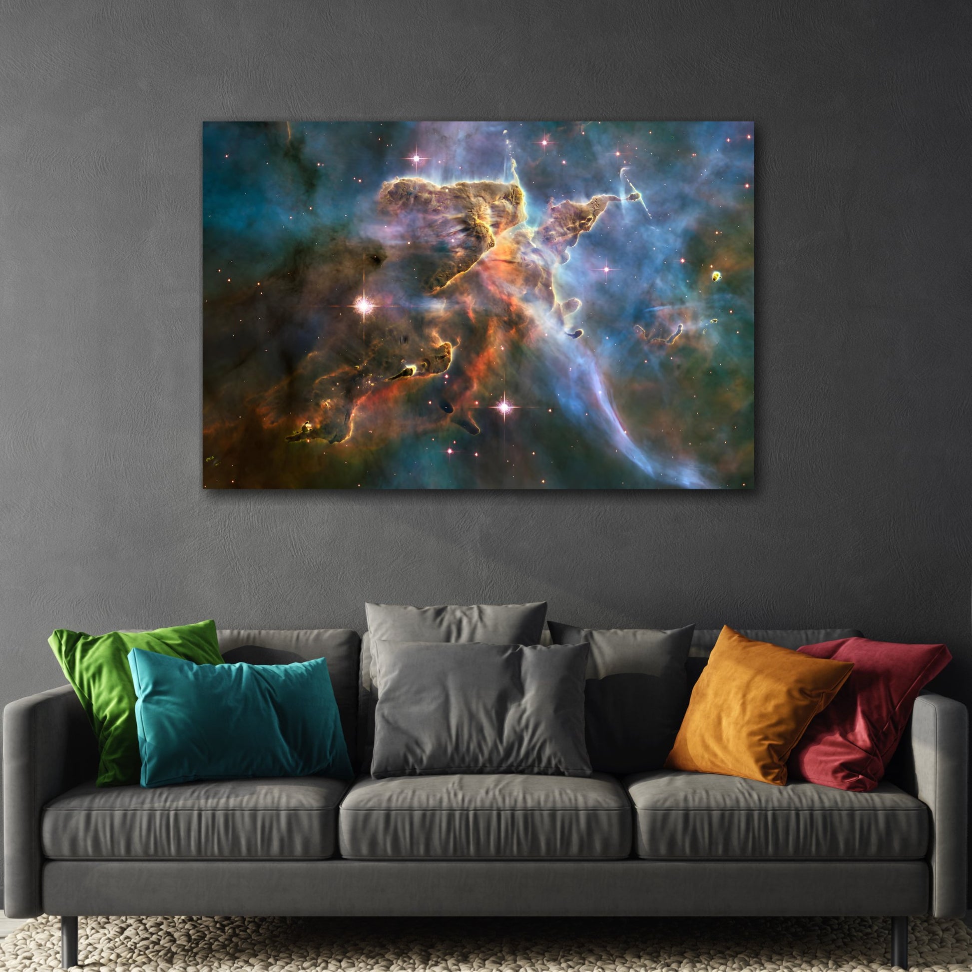 Framed NASA Hubble Spectacular Landscape Canvas Print - Deep Space Carina Nebula Wall Art for Living Room