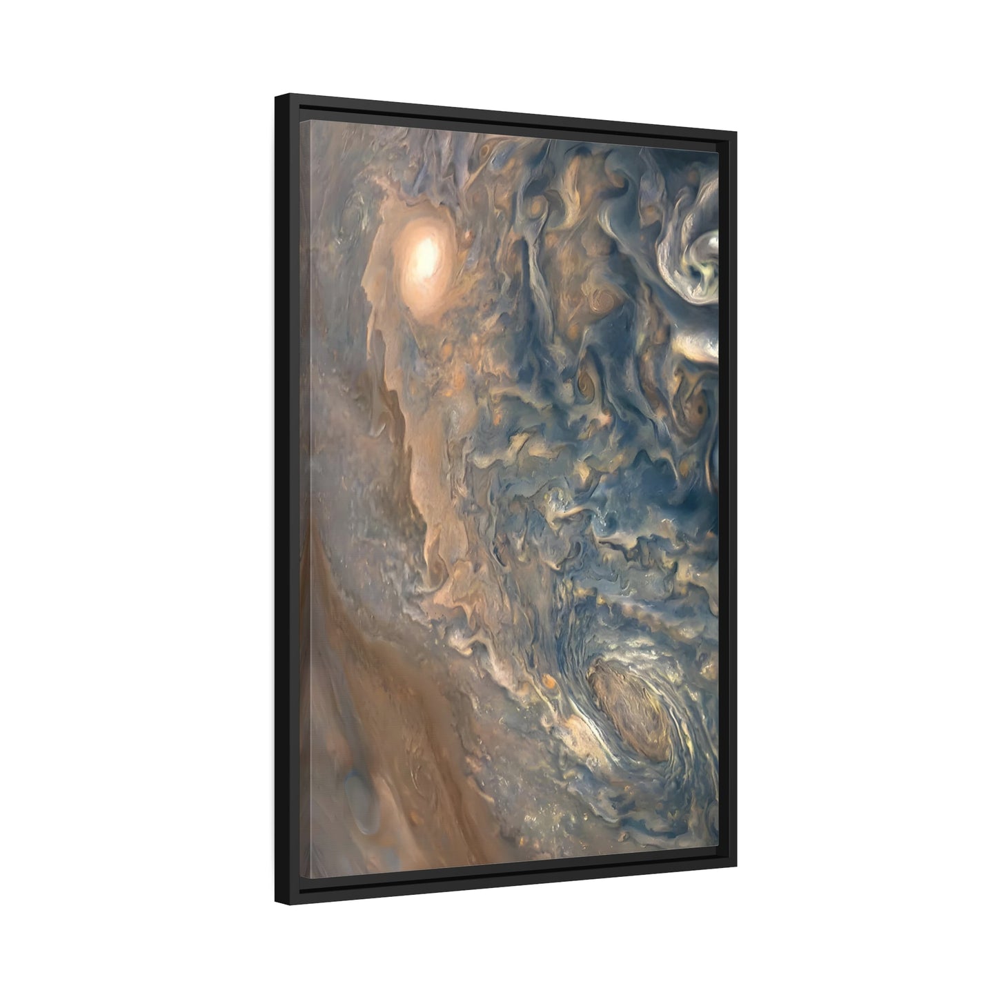 Framed Natural Abstract Canvas Wall Art Print - Nasa Astronomy Space Colorful Jupiter Cloud Storm in Black Frame