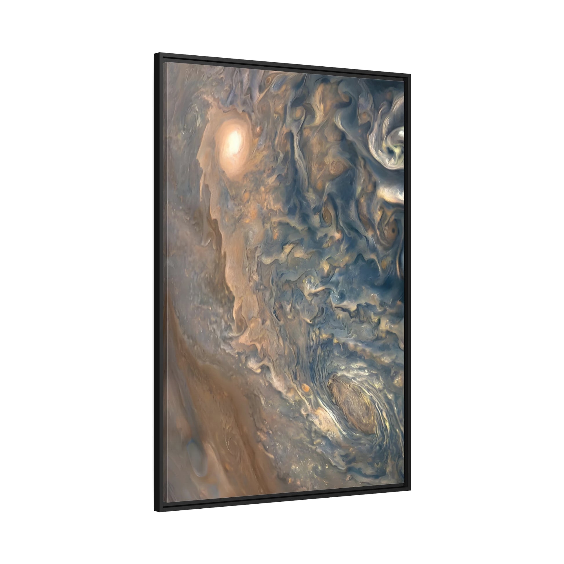 Framed Natural Abstract Canvas Wall Art Print - Nasa Astronomy Space Colorful Jupiter Cloud Storm in Black Frame