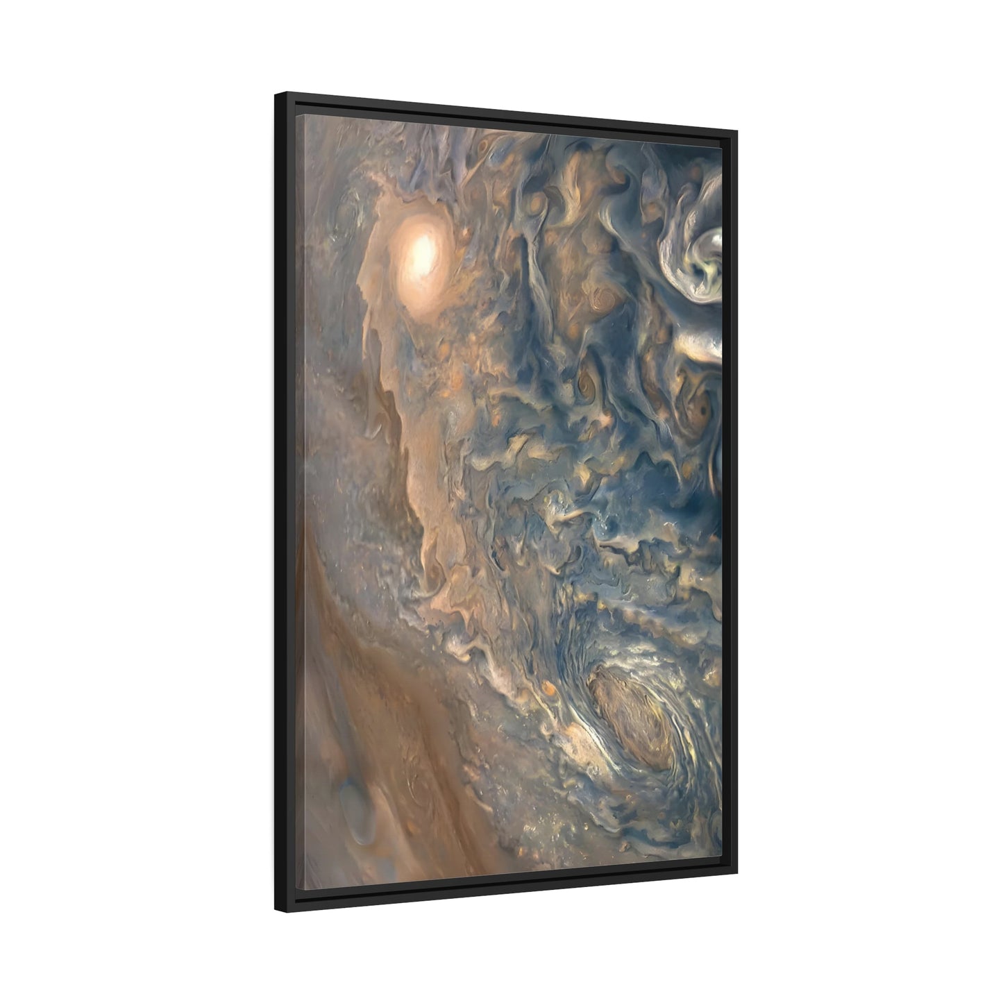 Framed Natural Abstract Canvas Wall Art Print - Nasa Astronomy Space Colorful Jupiter Cloud Storm in Black Frame