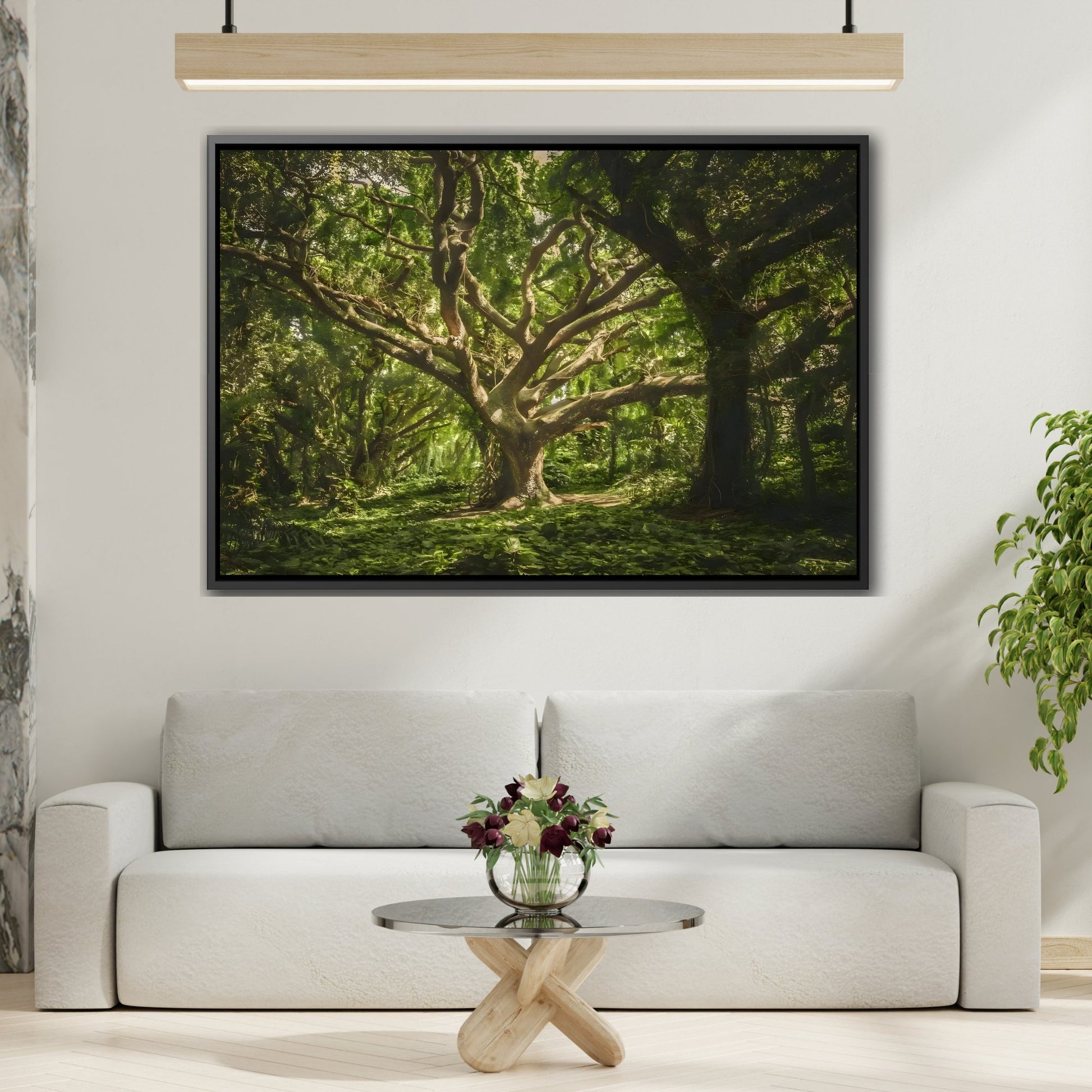 Framed Nature Landscape Wall Art Canvas Print - Framed Green Tree in Frame