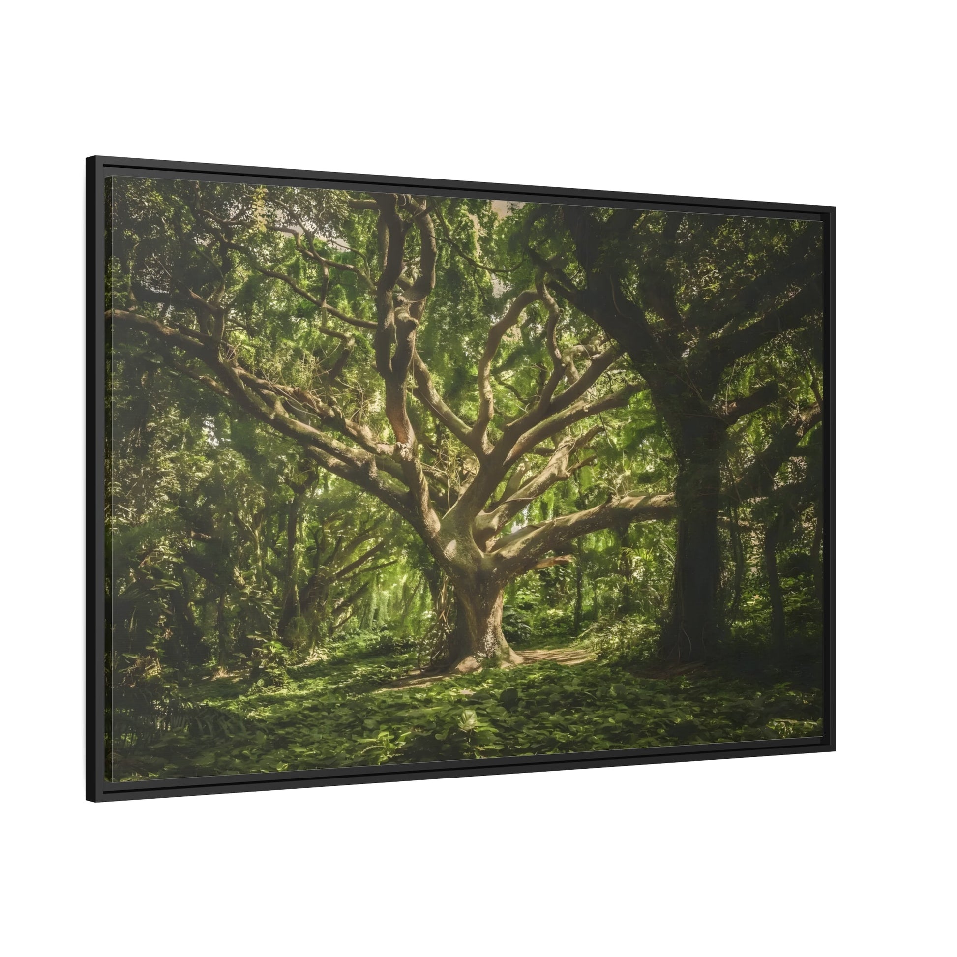 Framed Nature Landscape Wall Art Canvas Print - Framed Green Tree in Frame