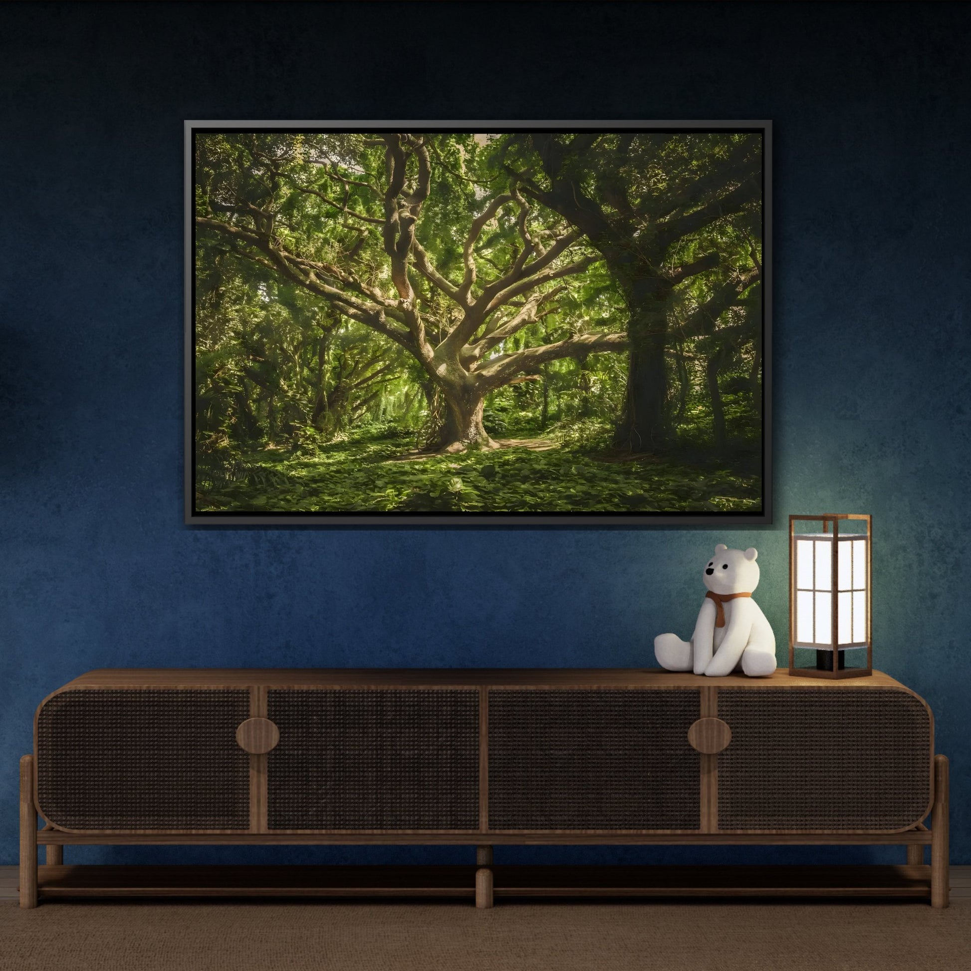 Framed Nature Landscape Wall Art Canvas Print - Framed Green Tree in Frame