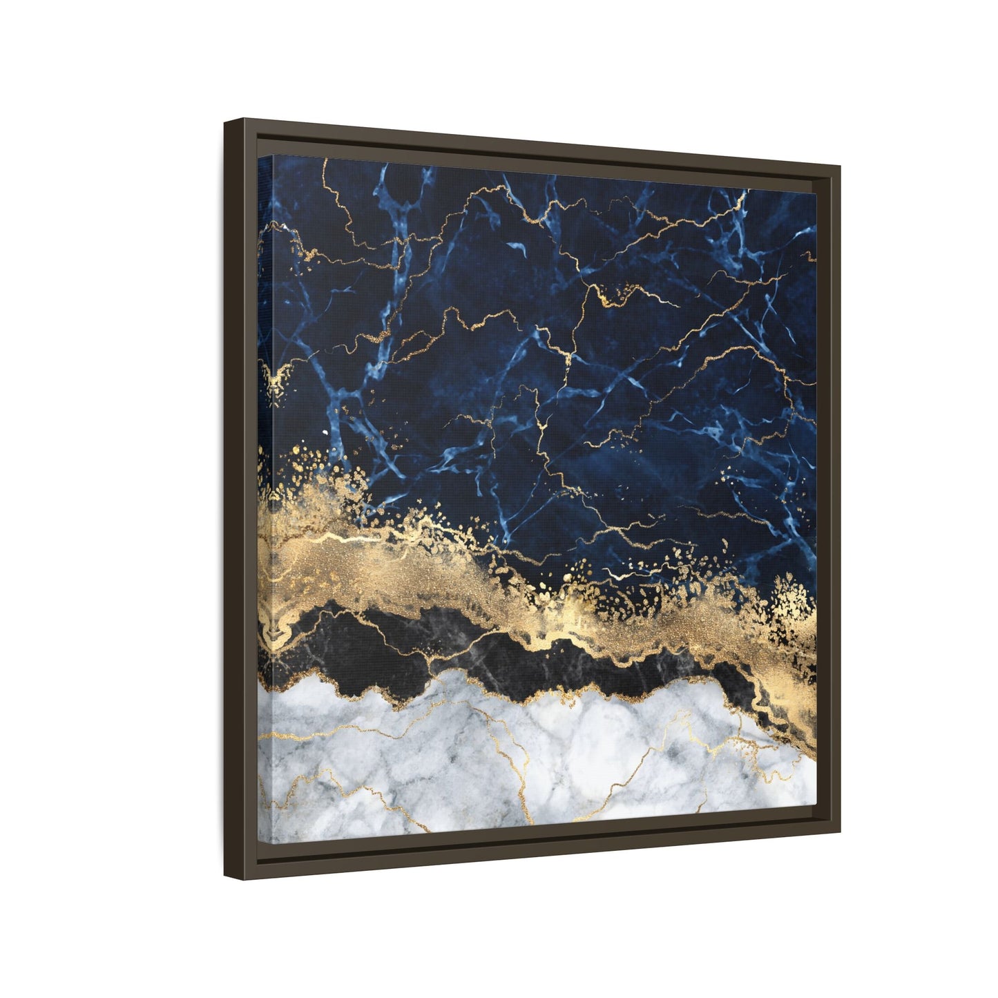 Framed Navy Blue Gold Marble Canvas Wall Art - Luxury Abstract Decor Print - YesArtYes