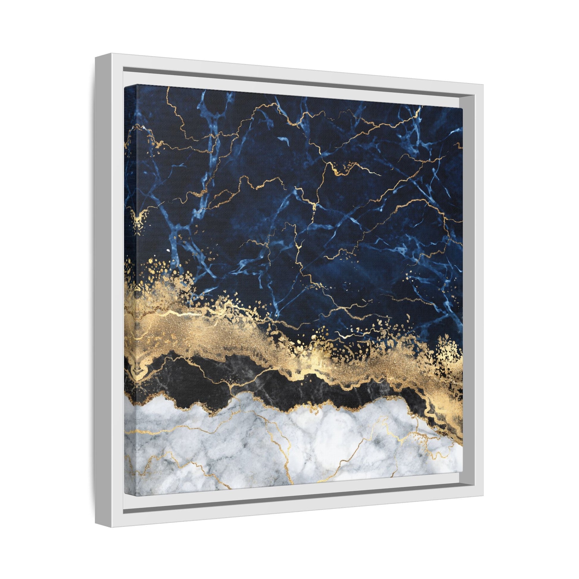Framed Navy Blue Gold Marble Canvas Wall Art - Luxury Abstract Decor Print - YesArtYes