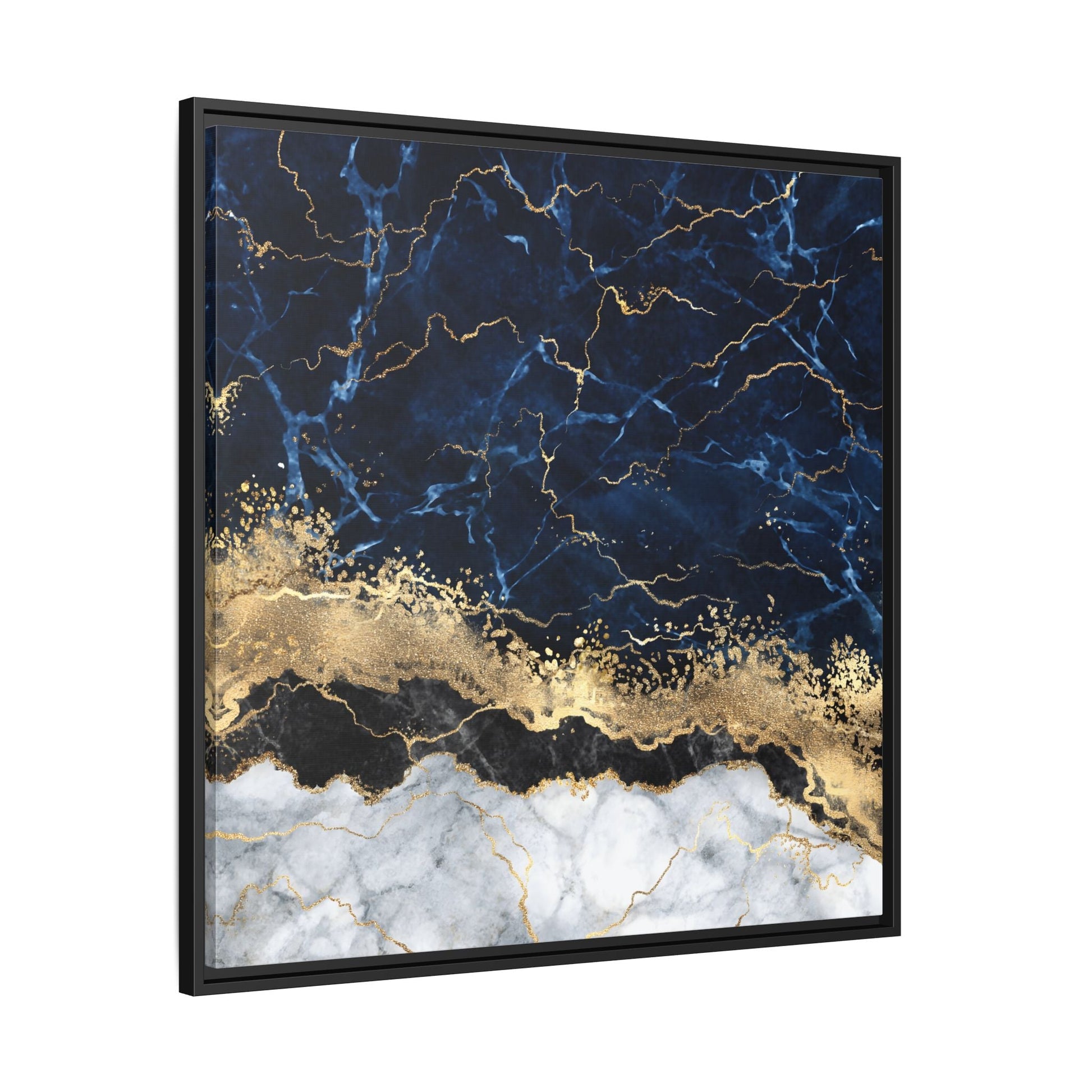 Framed Navy Blue Gold Marble Canvas Wall Art - Luxury Abstract Decor Print - YesArtYes