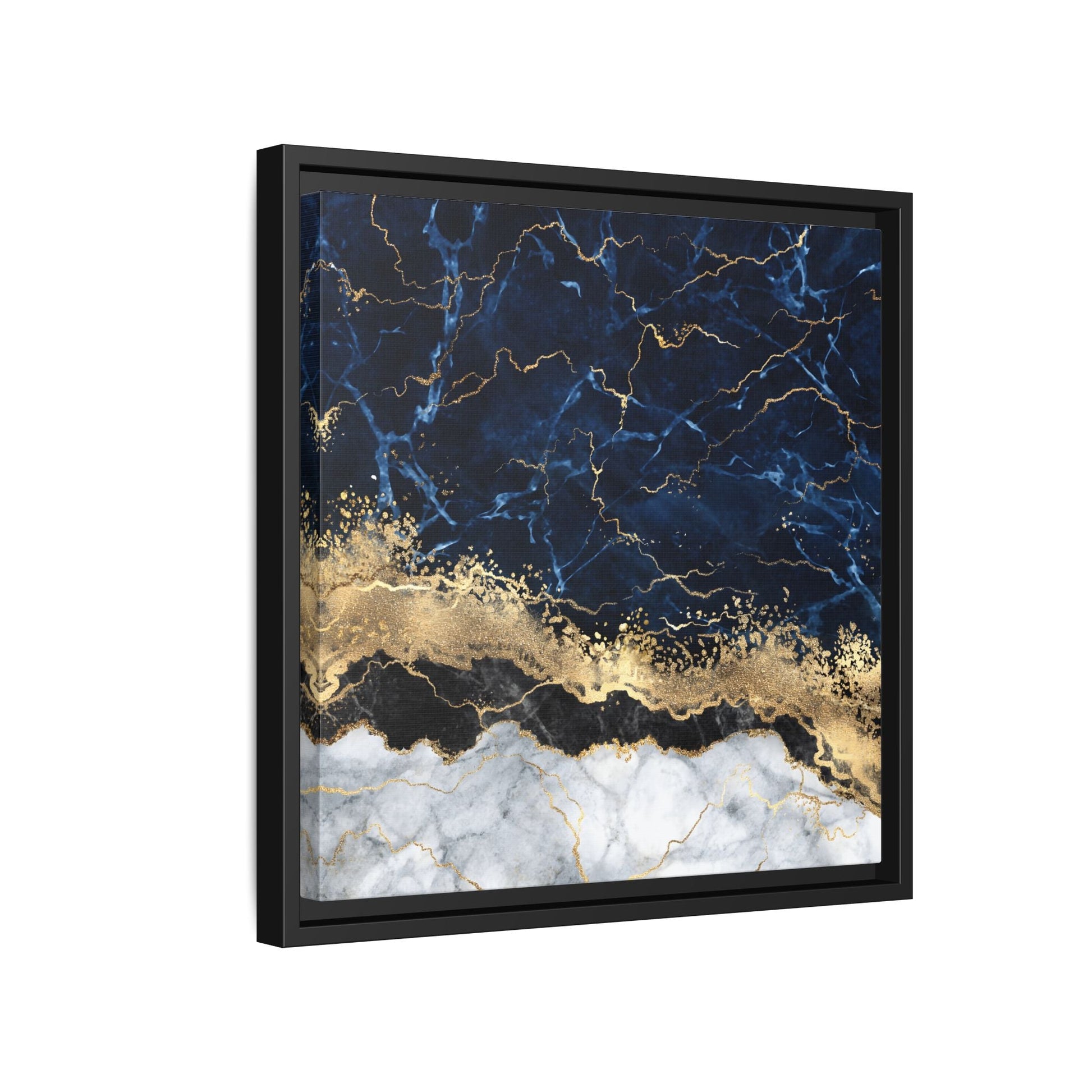 Framed Navy Blue Gold Marble Canvas Wall Art - Luxury Abstract Decor Print - YesArtYes
