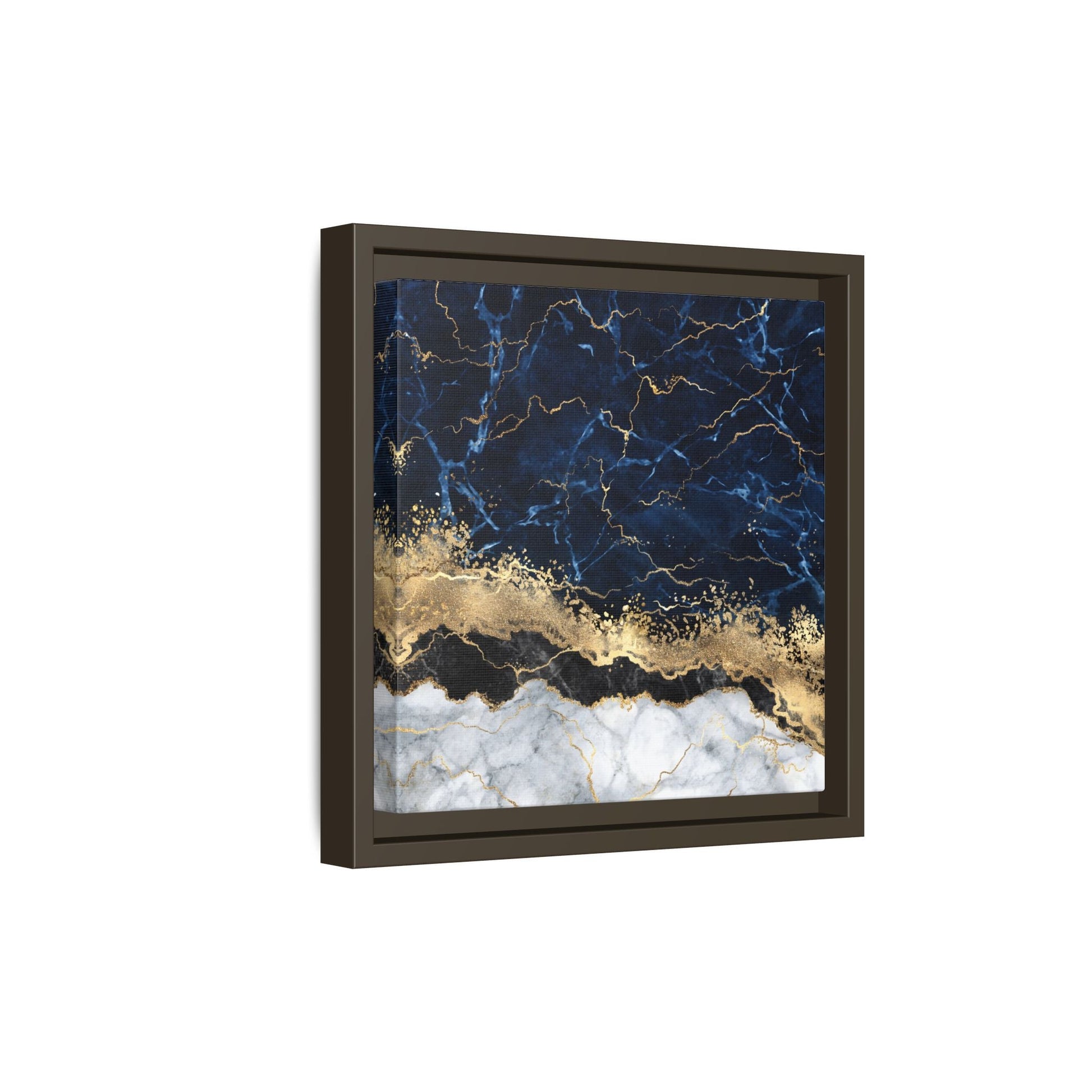 Framed Navy Blue Gold Marble Canvas Wall Art - Luxury Abstract Decor Print - YesArtYes