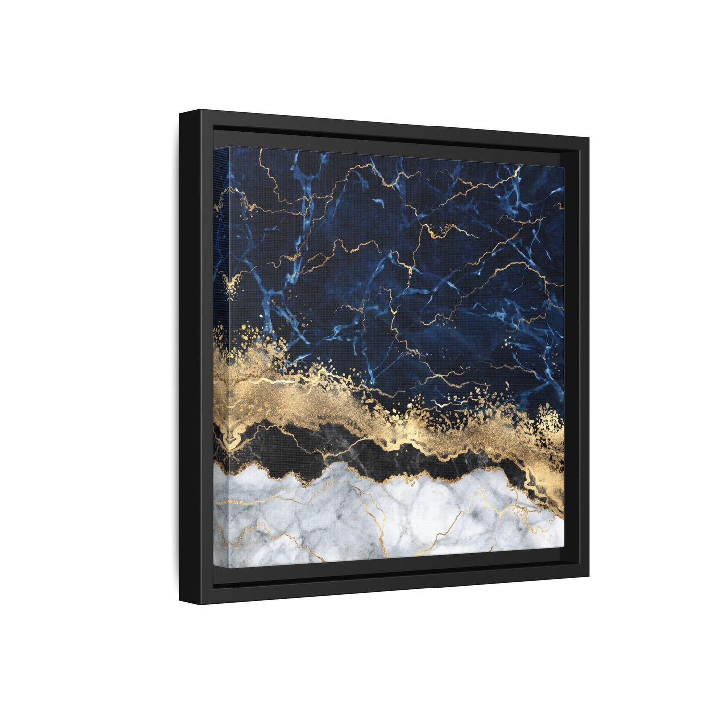Framed Navy Blue Gold Marble Canvas Wall Art - Luxury Abstract Decor Print - YesArtYes