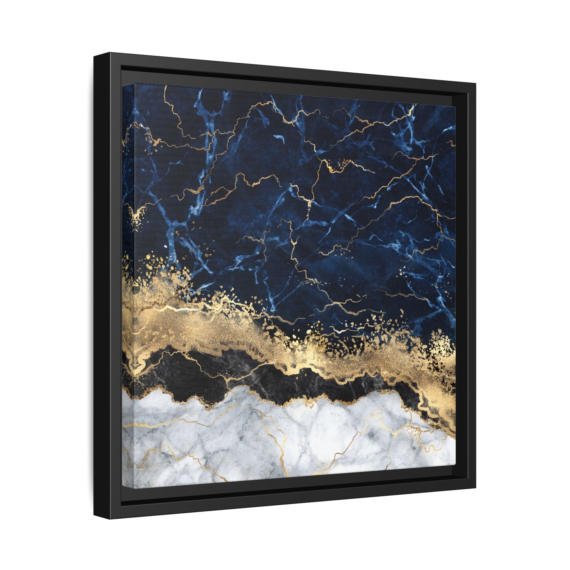 Framed Navy Blue Gold Marble Canvas Wall Art - Luxury Abstract Decor Print - YesArtYes