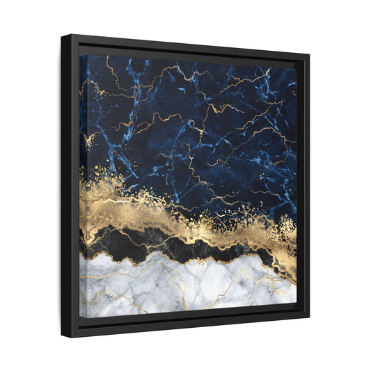Framed Navy Blue Gold Marble Canvas Wall Art - Luxury Abstract Decor Print - YesArtYes