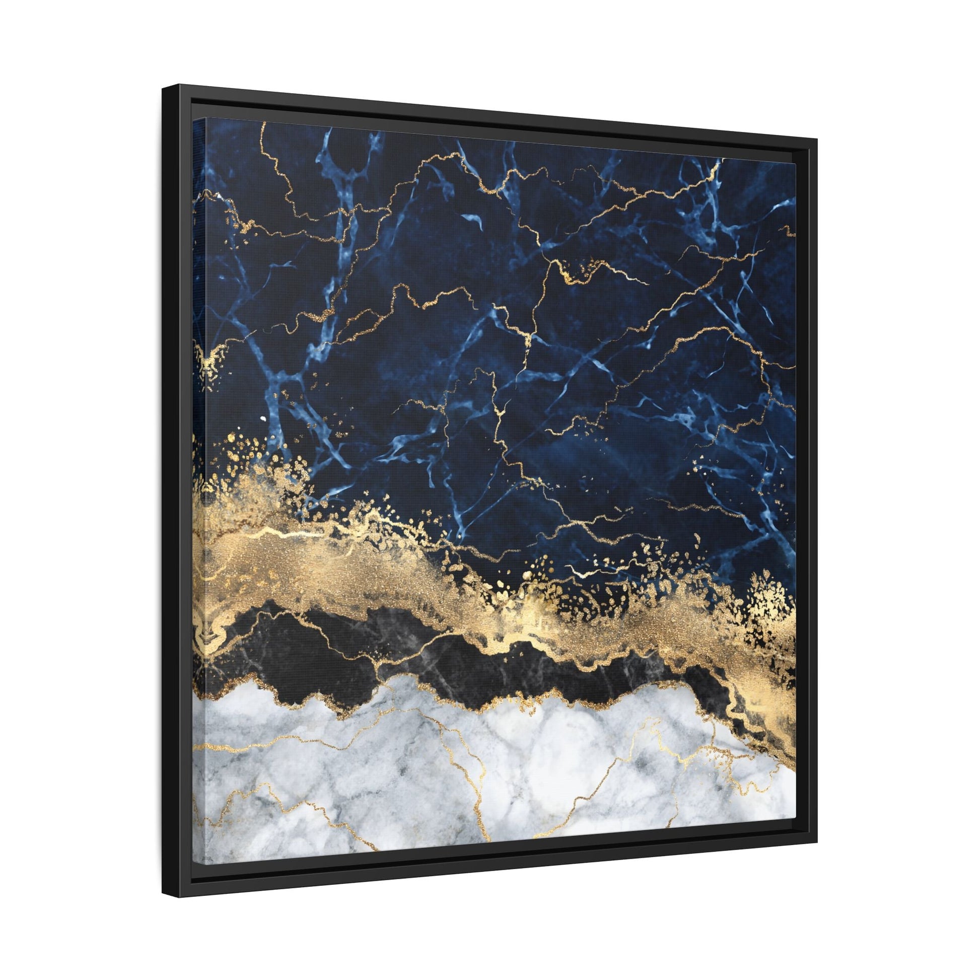 Framed Navy Blue Gold Marble Canvas Wall Art - Luxury Abstract Decor Print - YesArtYes