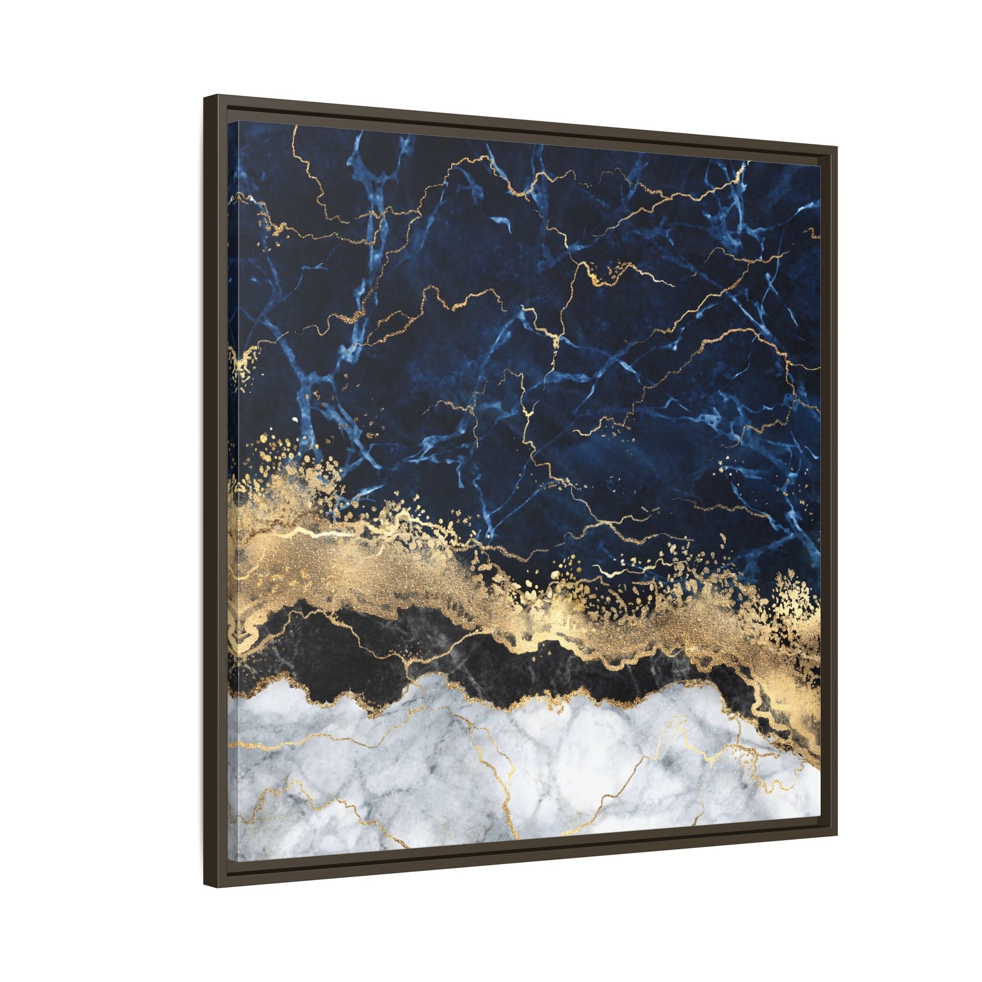 Framed Navy Blue Gold Marble Canvas Wall Art - Luxury Abstract Decor Print - YesArtYes