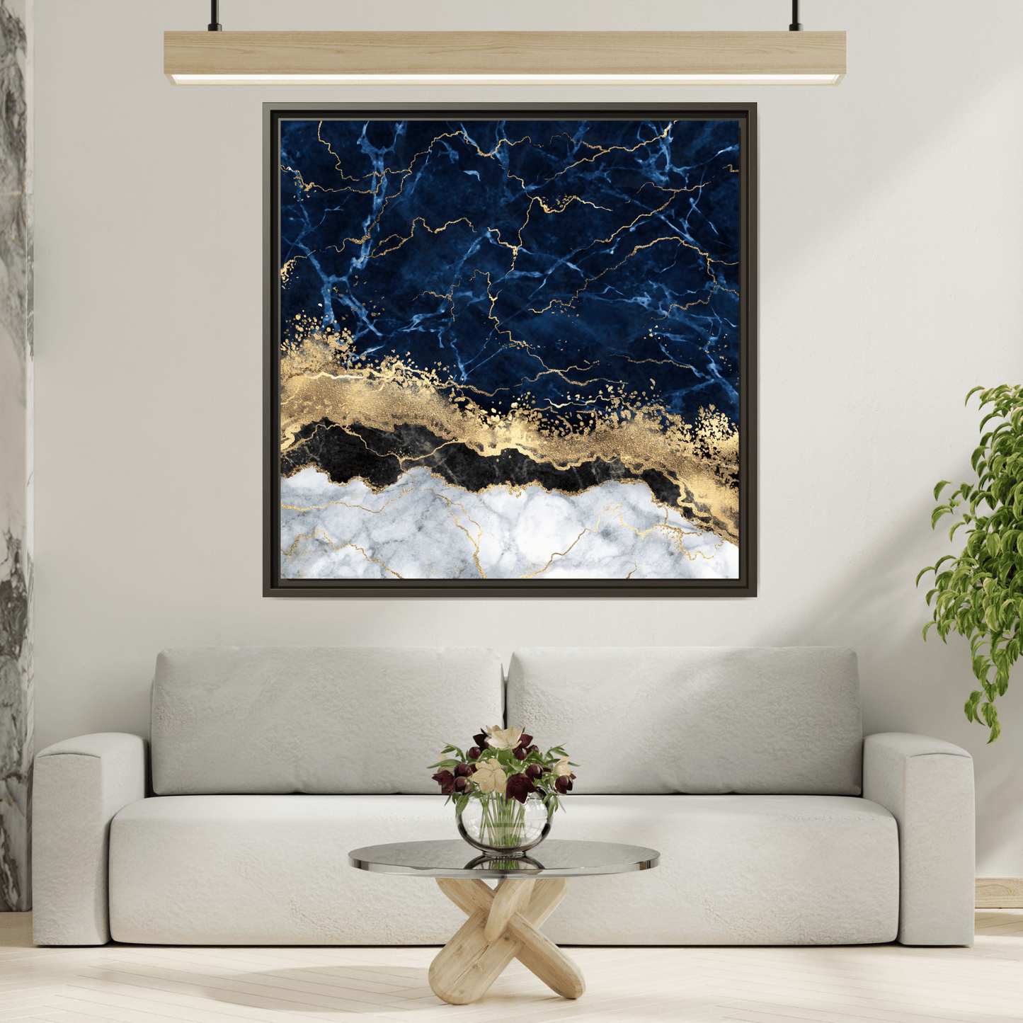 Framed Navy Blue Gold Marble Canvas Wall Art - Luxury Abstract Decor Print - YesArtYes