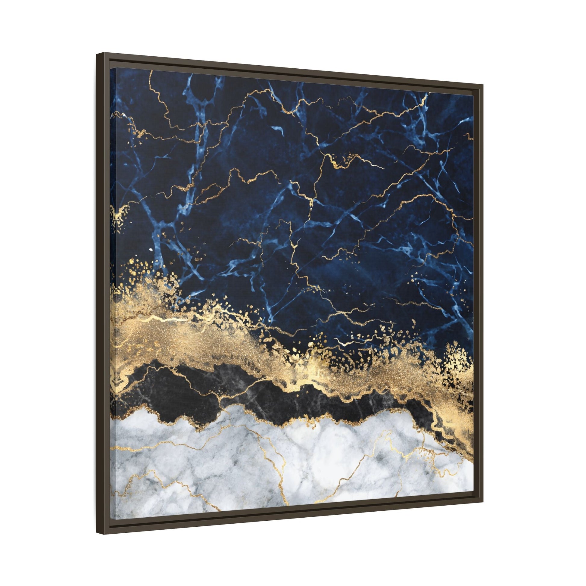 Framed Navy Blue Gold Marble Canvas Wall Art - Luxury Abstract Decor Print - YesArtYes