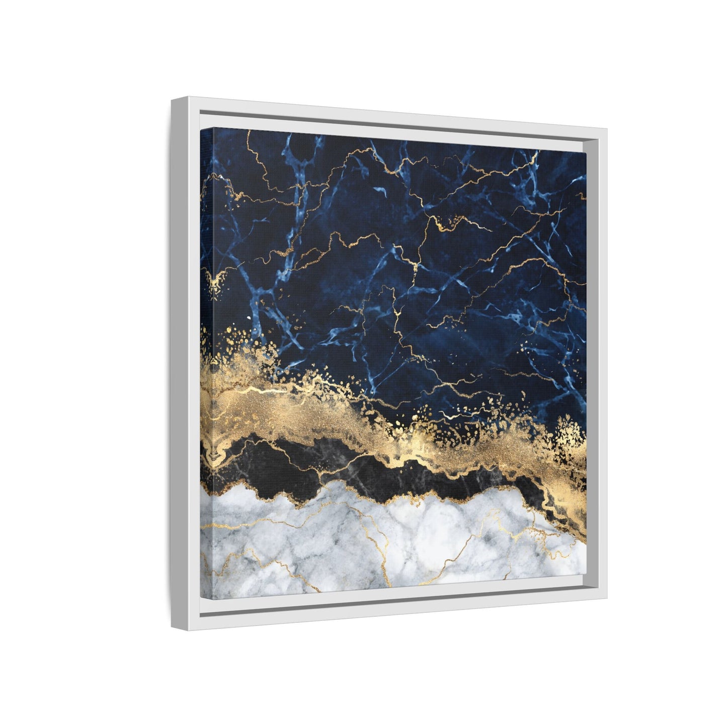 Framed Navy Blue Gold Marble Canvas Wall Art - Luxury Abstract Decor Print - YesArtYes