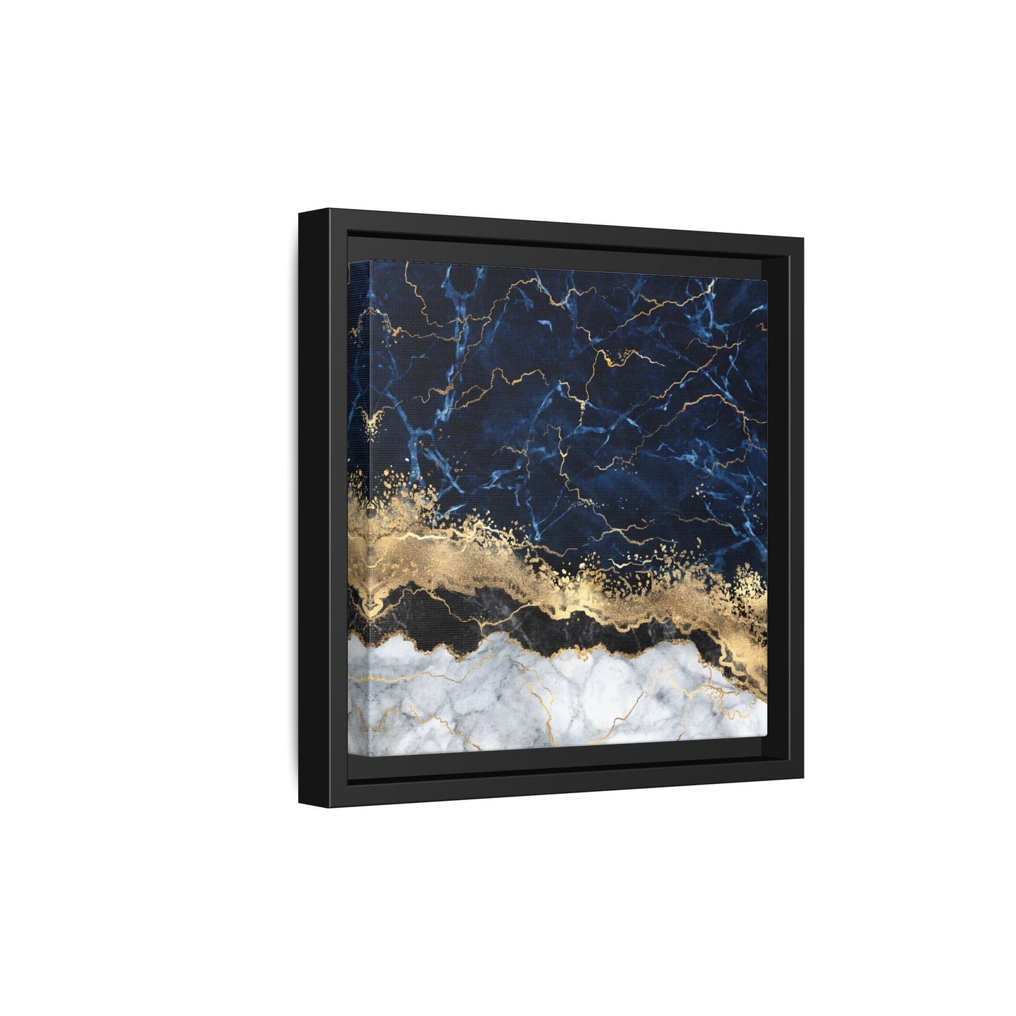 Framed Navy Blue Gold Marble Canvas Wall Art - Luxury Abstract Decor Print - YesArtYes