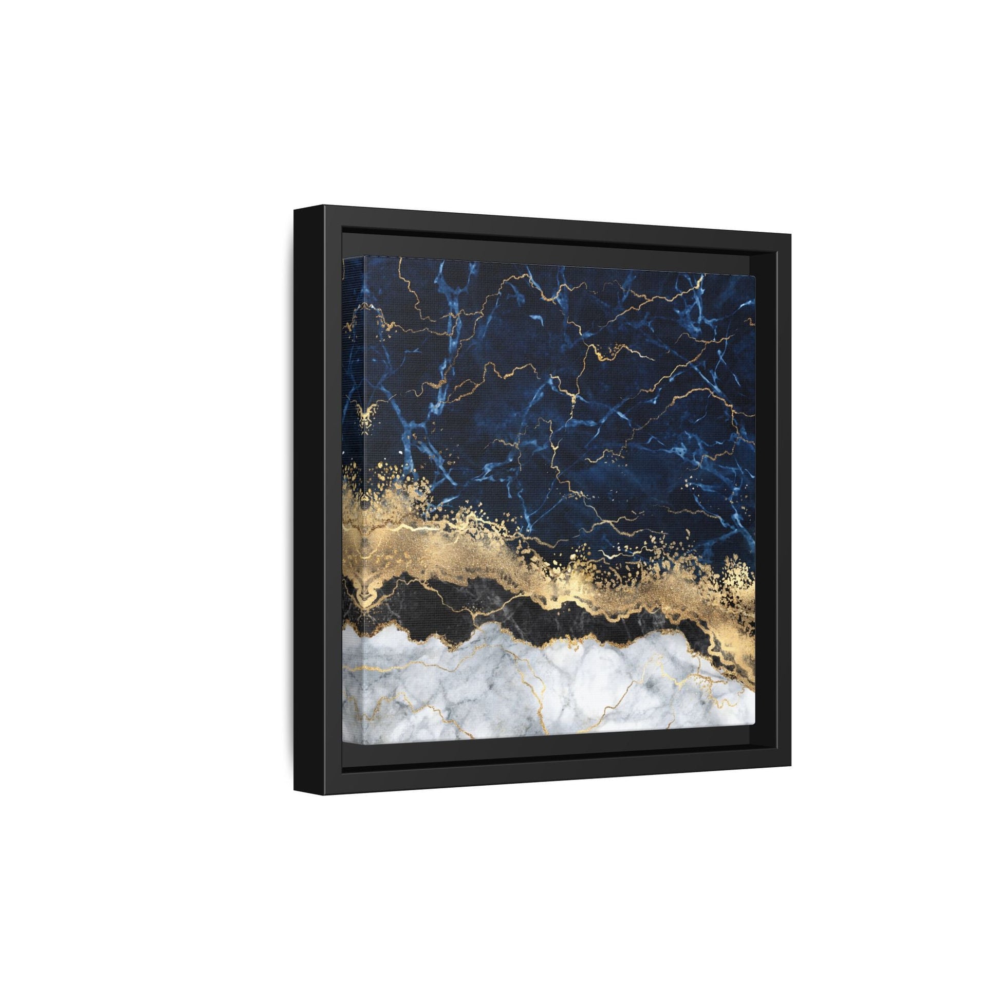 Framed Navy Blue Gold Marble Canvas Wall Art - Luxury Abstract Decor Print - YesArtYes