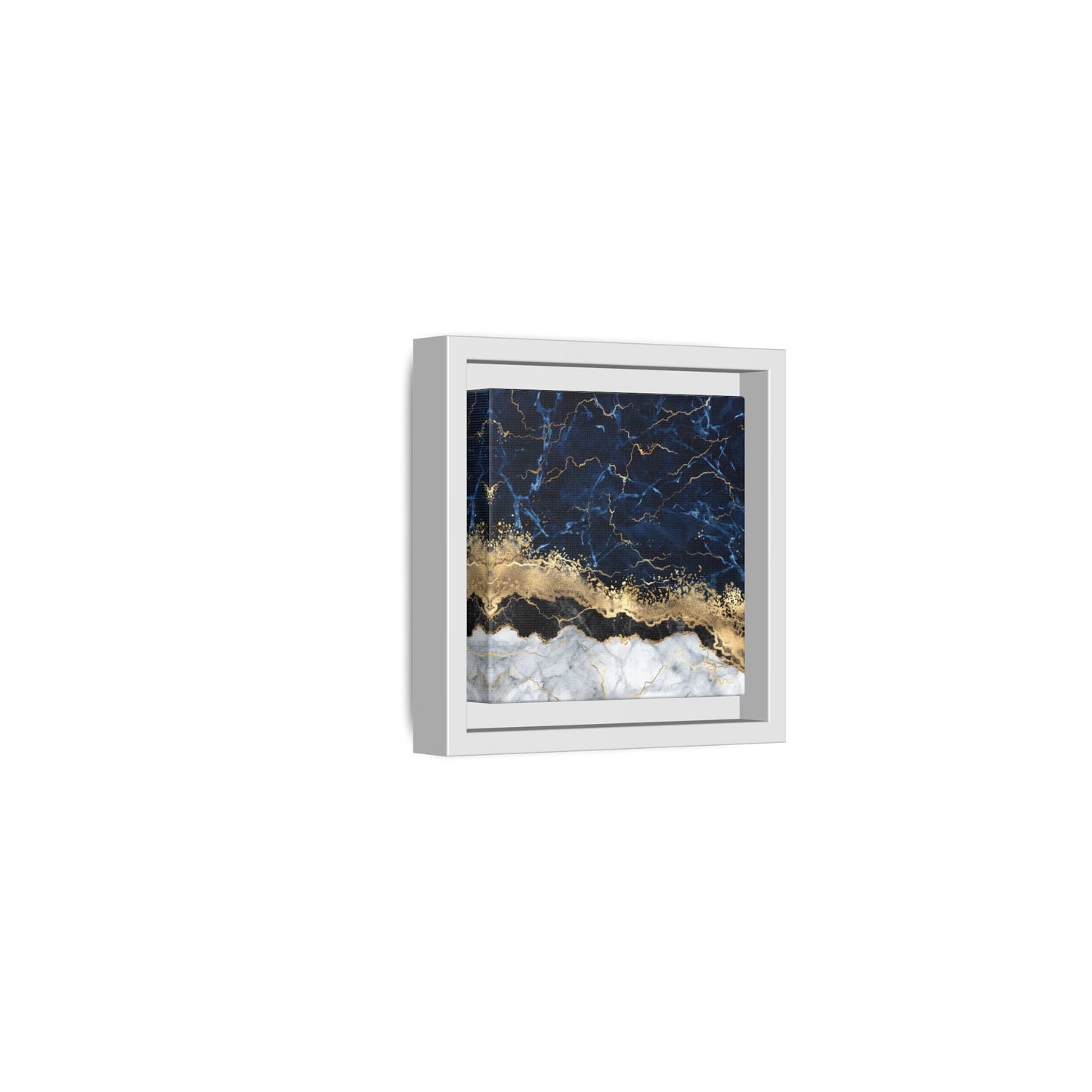 Framed Navy Blue Gold Marble Canvas Wall Art - Luxury Abstract Decor Print - YesArtYes
