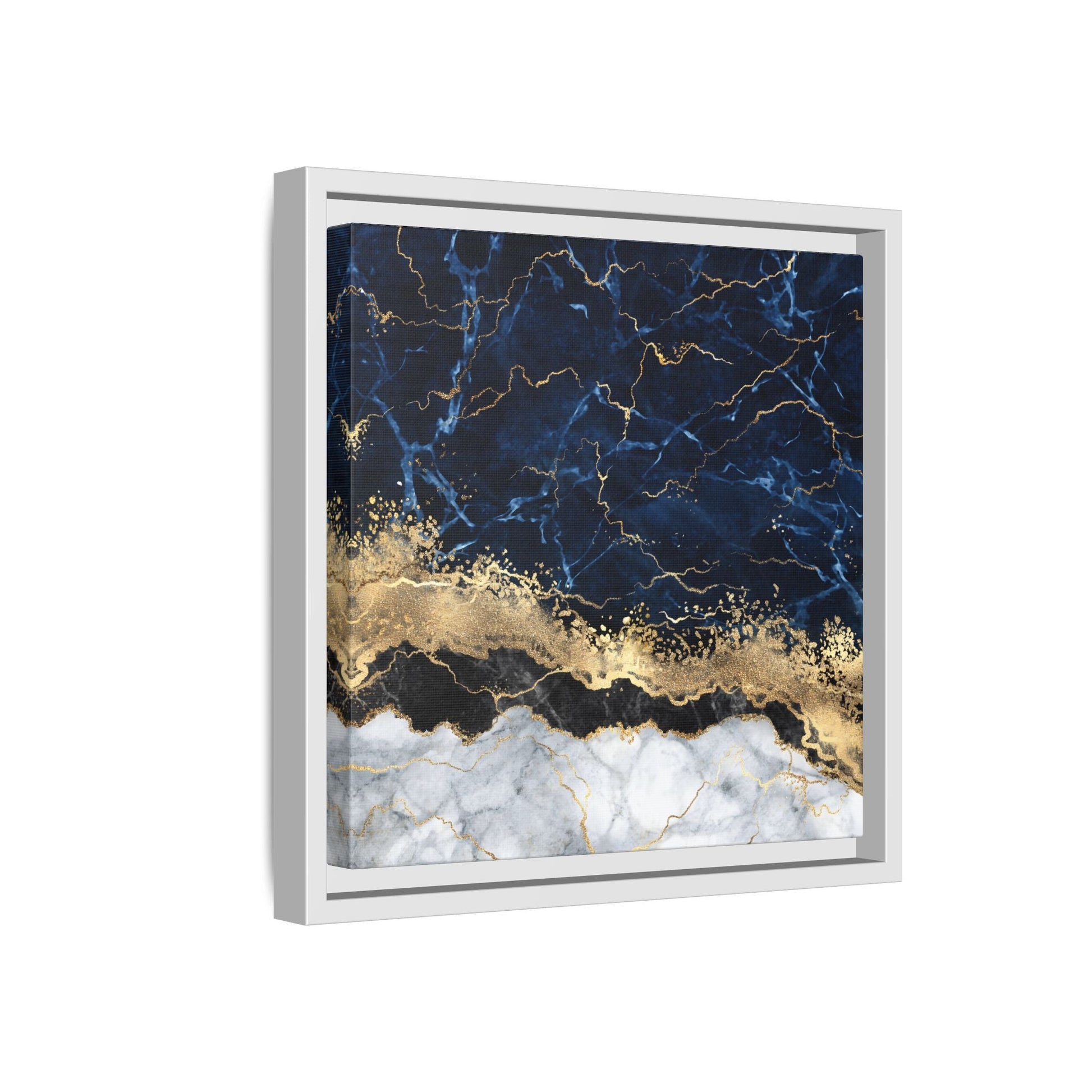 Framed Navy Blue Gold Marble Canvas Wall Art - Luxury Abstract Decor Print - YesArtYes