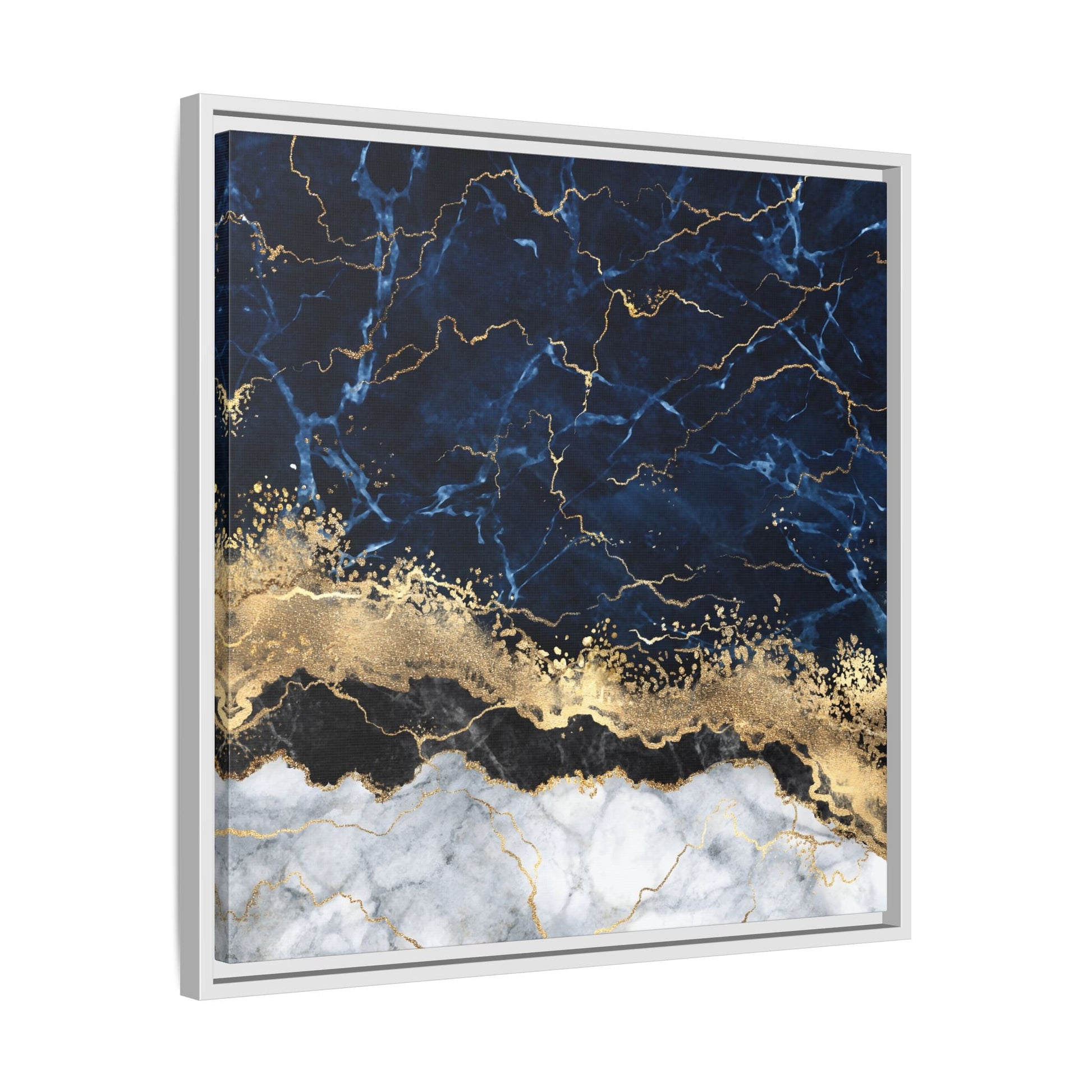 Framed Navy Blue Gold Marble Canvas Wall Art - Luxury Abstract Decor Print - YesArtYes