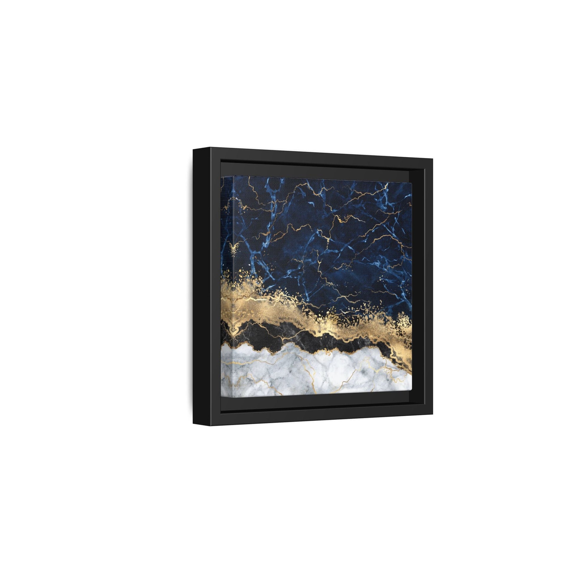 Framed Navy Blue Gold Marble Canvas Wall Art - Luxury Abstract Decor Print - YesArtYes