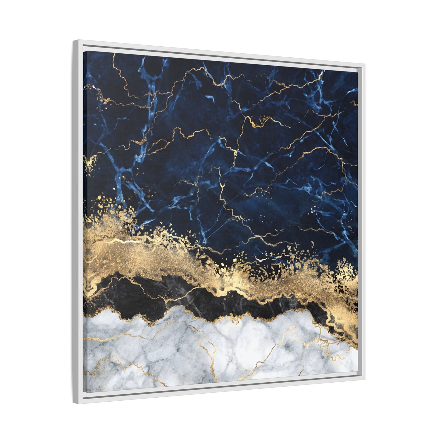 Framed Navy Blue Gold Marble Canvas Wall Art - Luxury Abstract Decor Print - YesArtYes