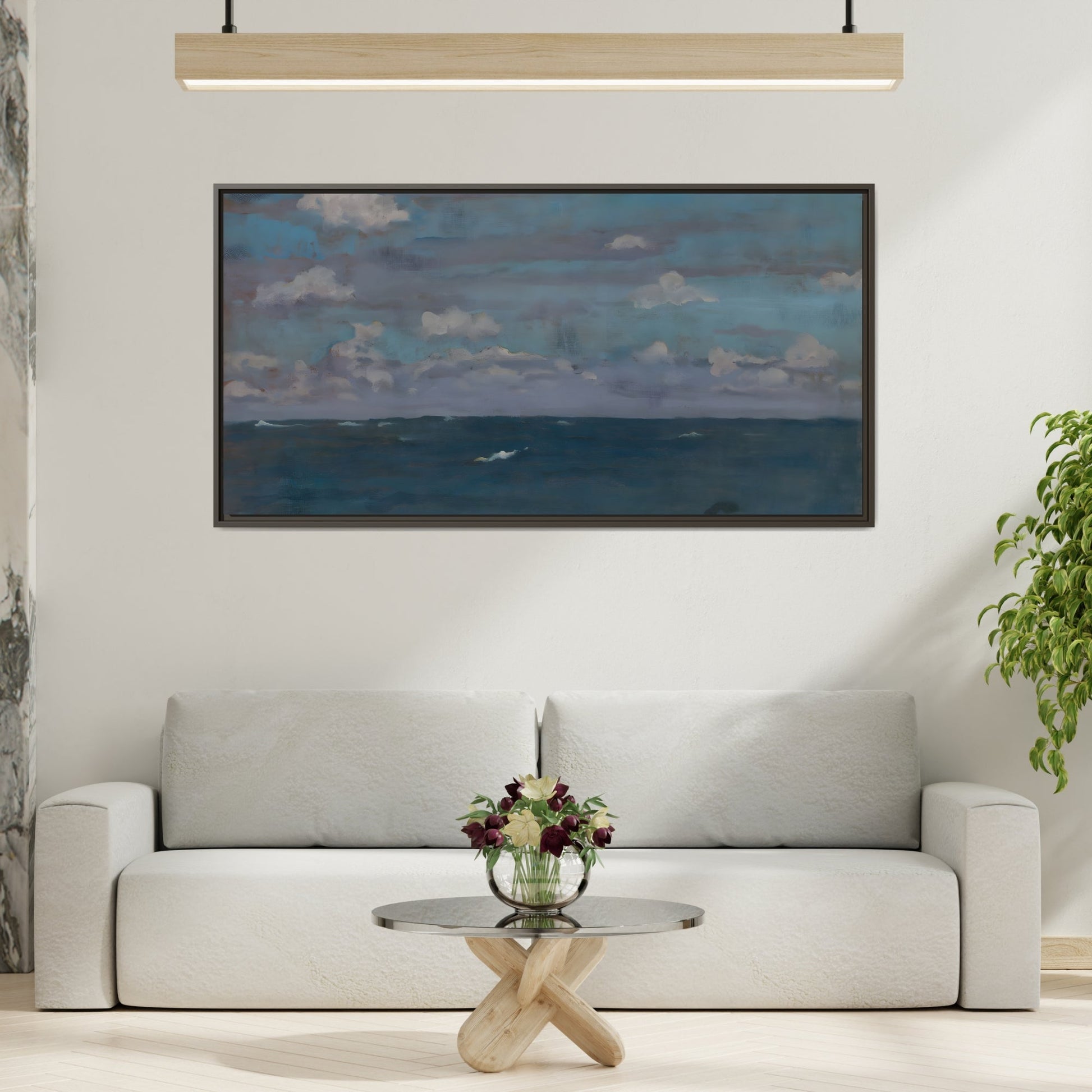 Framed Ocean Landscape Canvas Print - Blue Extra Large Wall Art Decoration - YesArtYes
