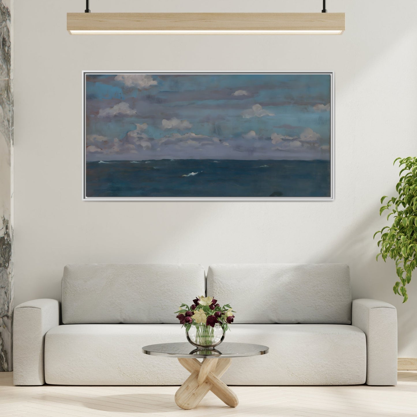 Framed Ocean Landscape Canvas Print - Blue Extra Large Wall Art Decoration - YesArtYes